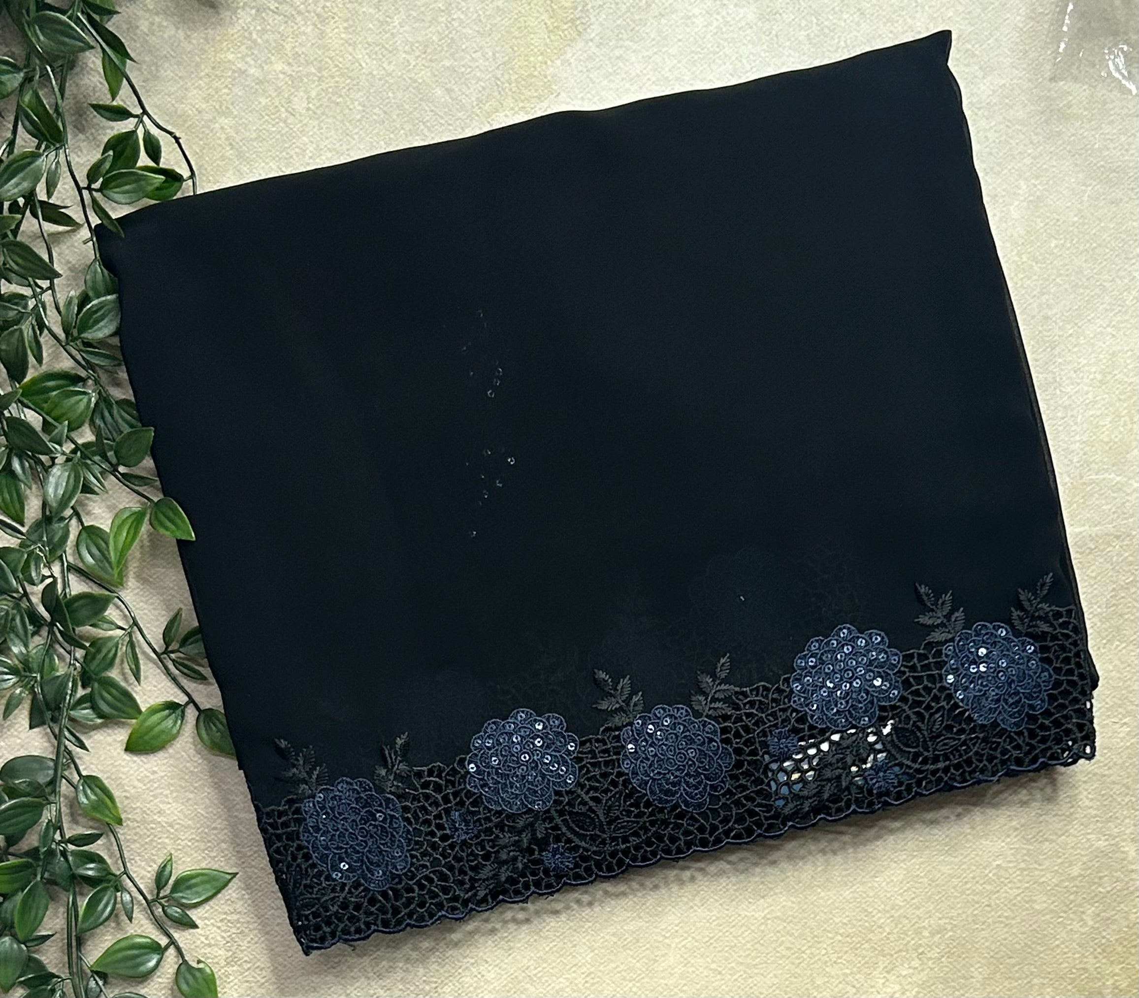 Black embroidery cutwork georgette saree