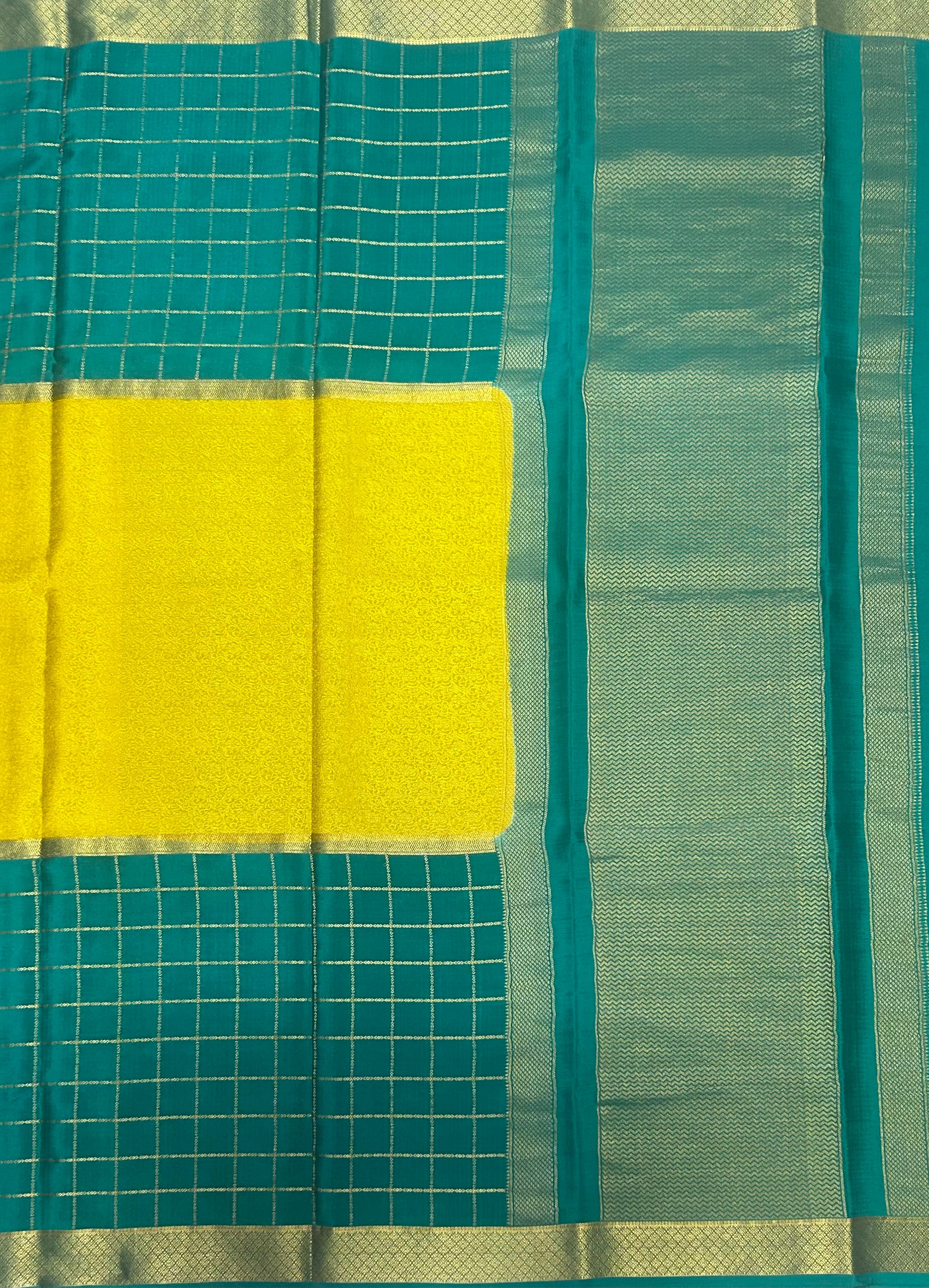 Rama green n yellow pure Mysore crepe silk 103 saree