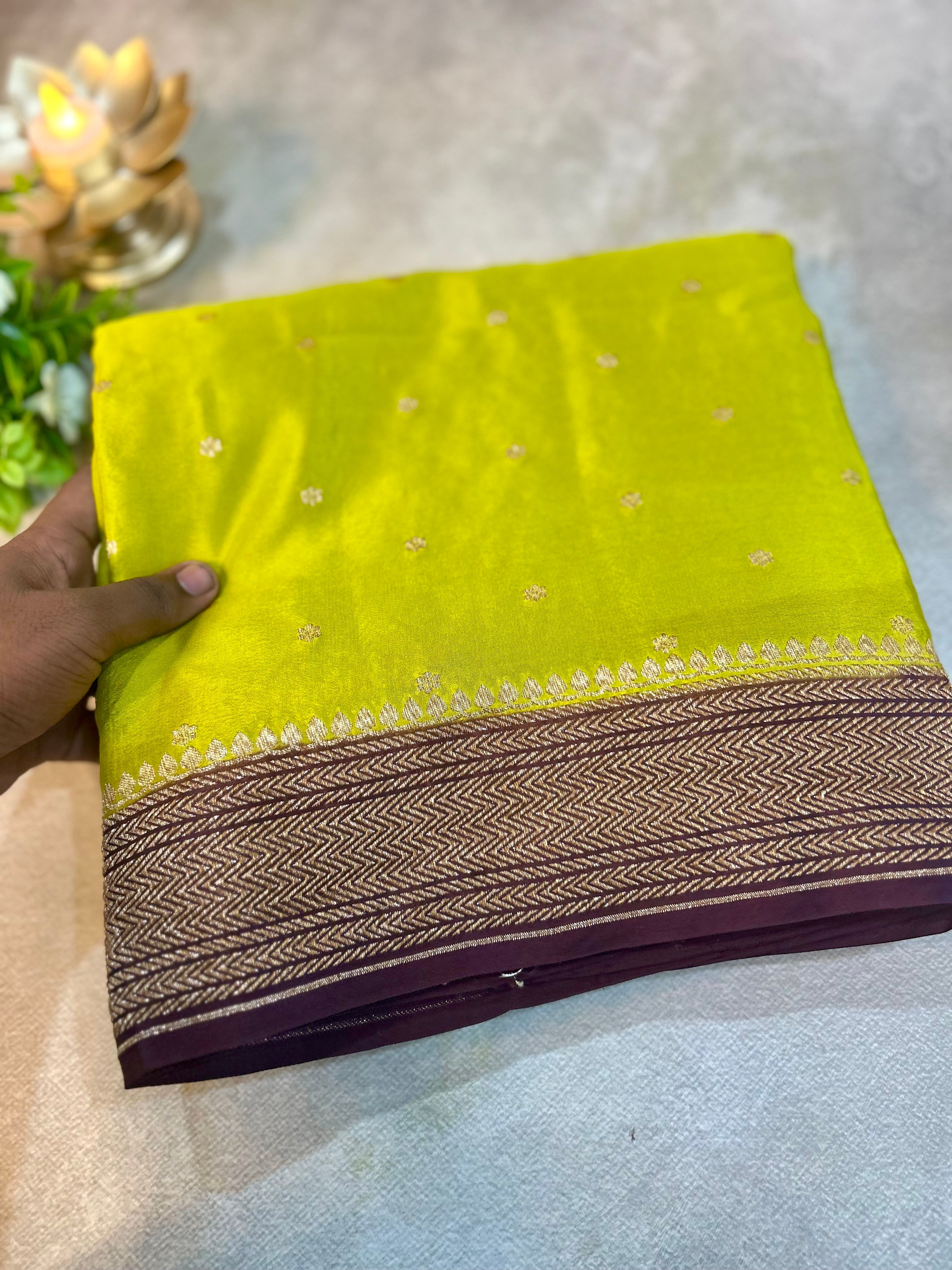 Neon green small Butta pure banarasi crepe-10 silk saree