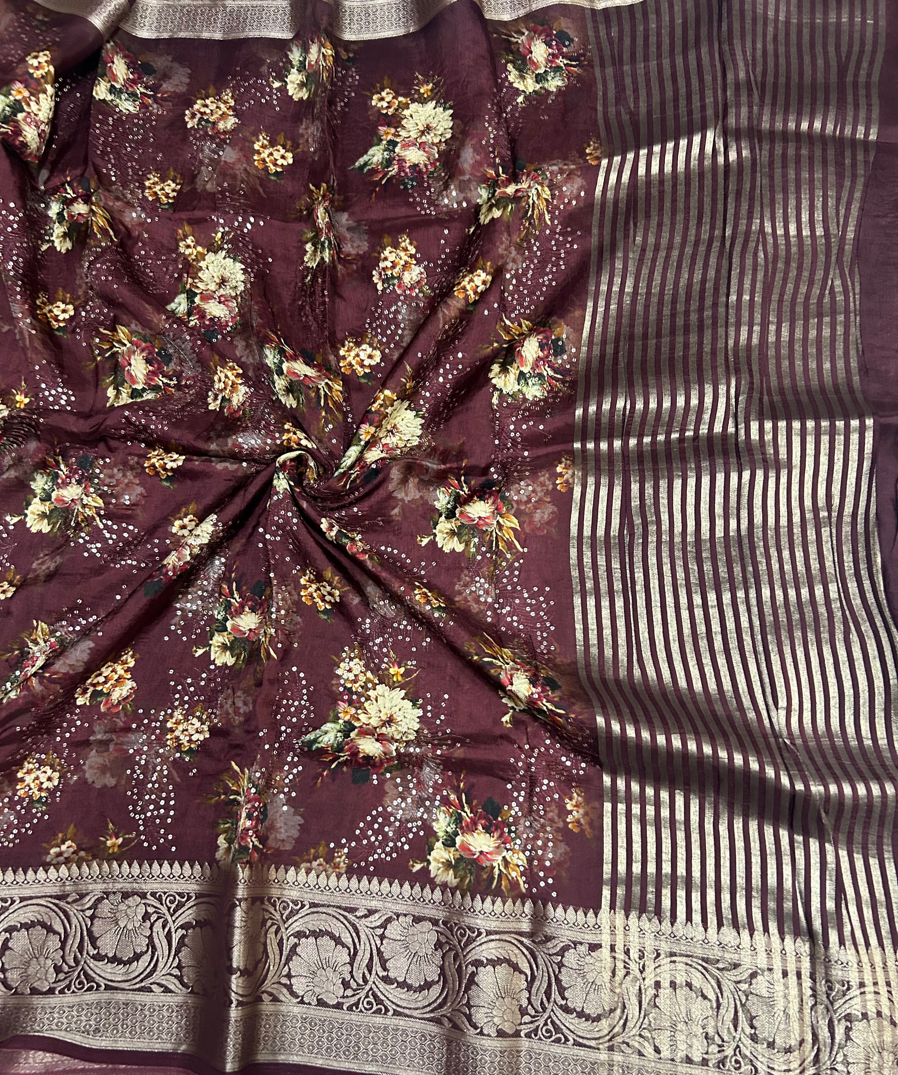 Light brown Digital print Kanchi border Saree