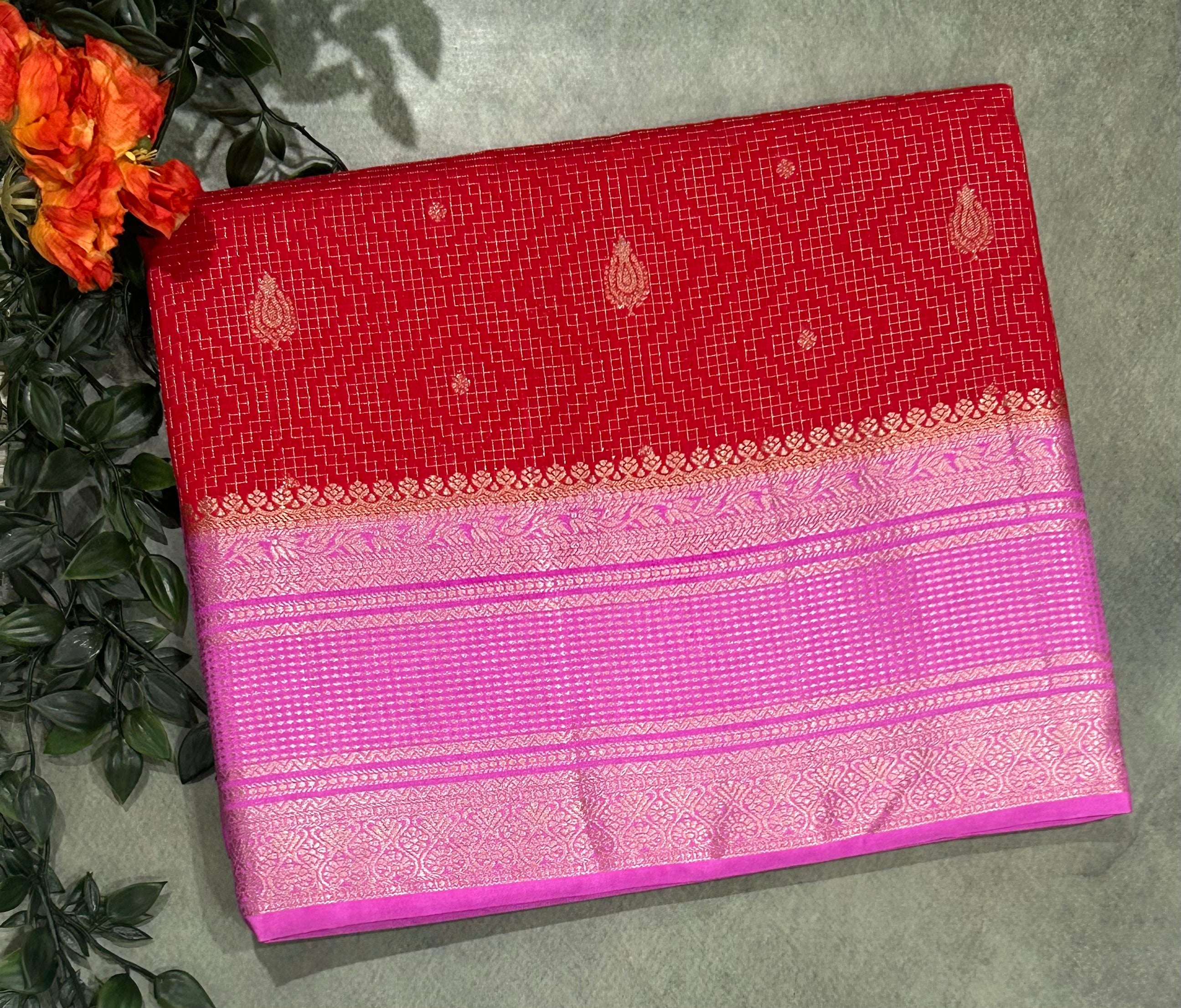 Red contrast dola checks 103 saree