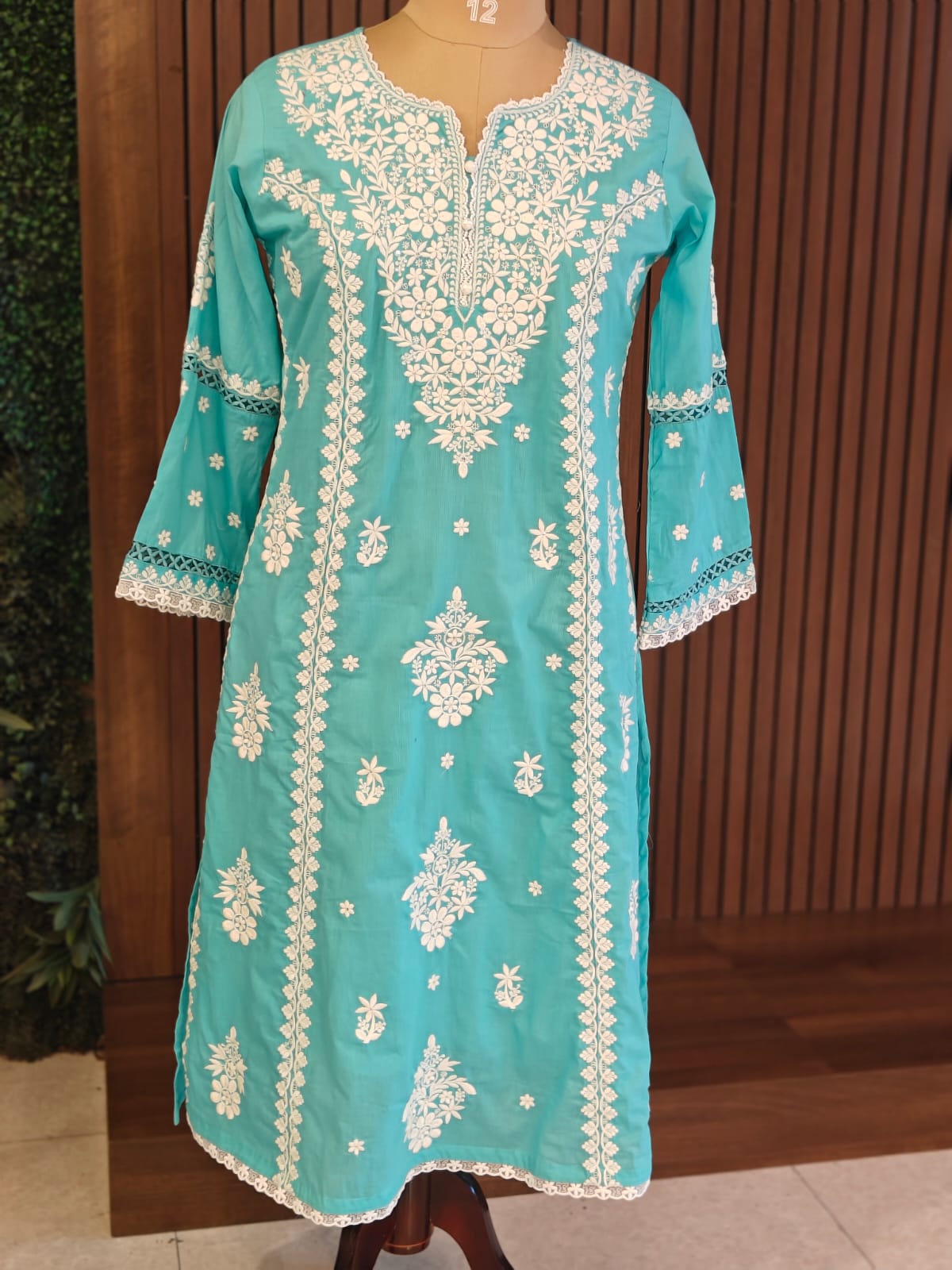 Blue Mul Cotton  Chikankari Work Straight Fit Kurtha 196