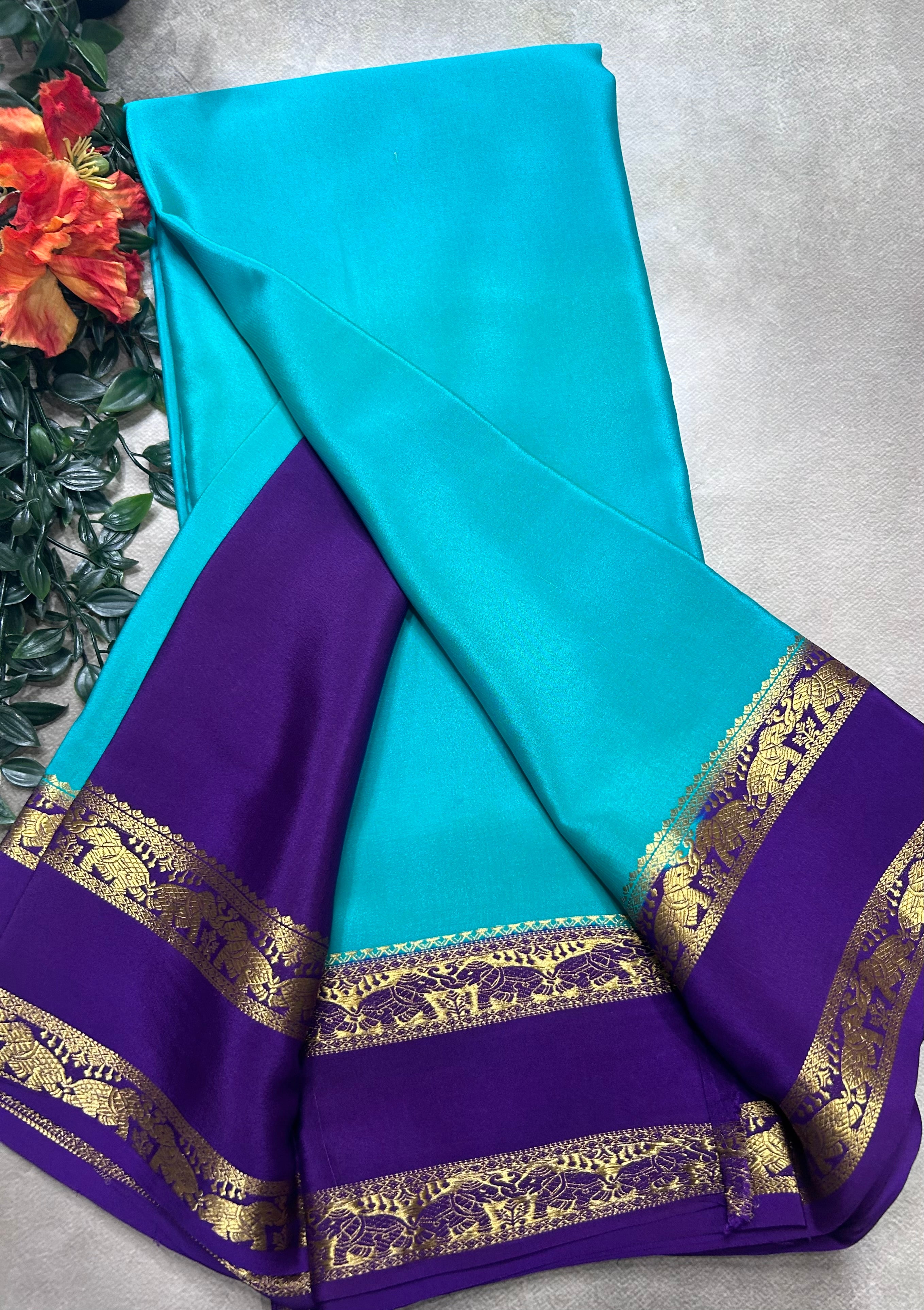 Light Rama green bentex border pure mysore silk saree(MSC106)