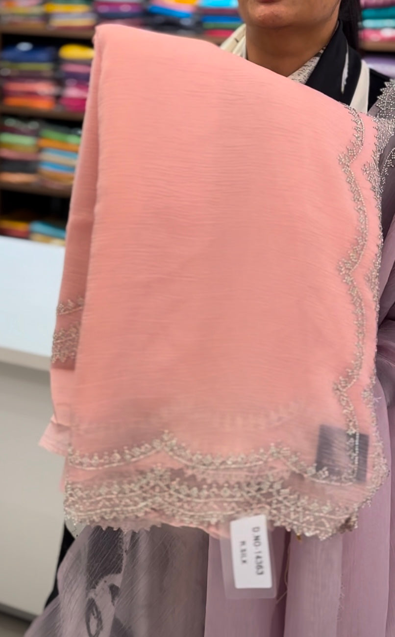 Peach crush stone scallop party wear saree