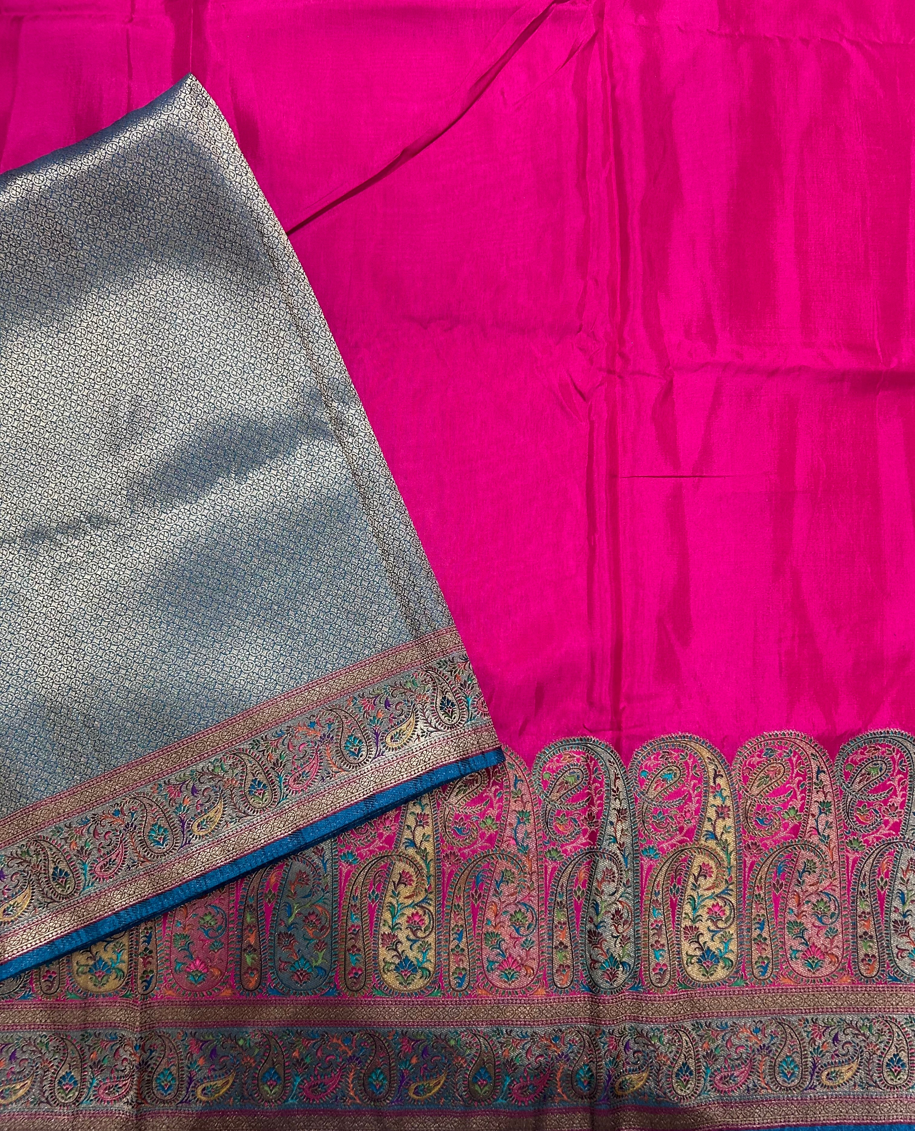 Rani pink pashmina satin silk crepe 106 saree