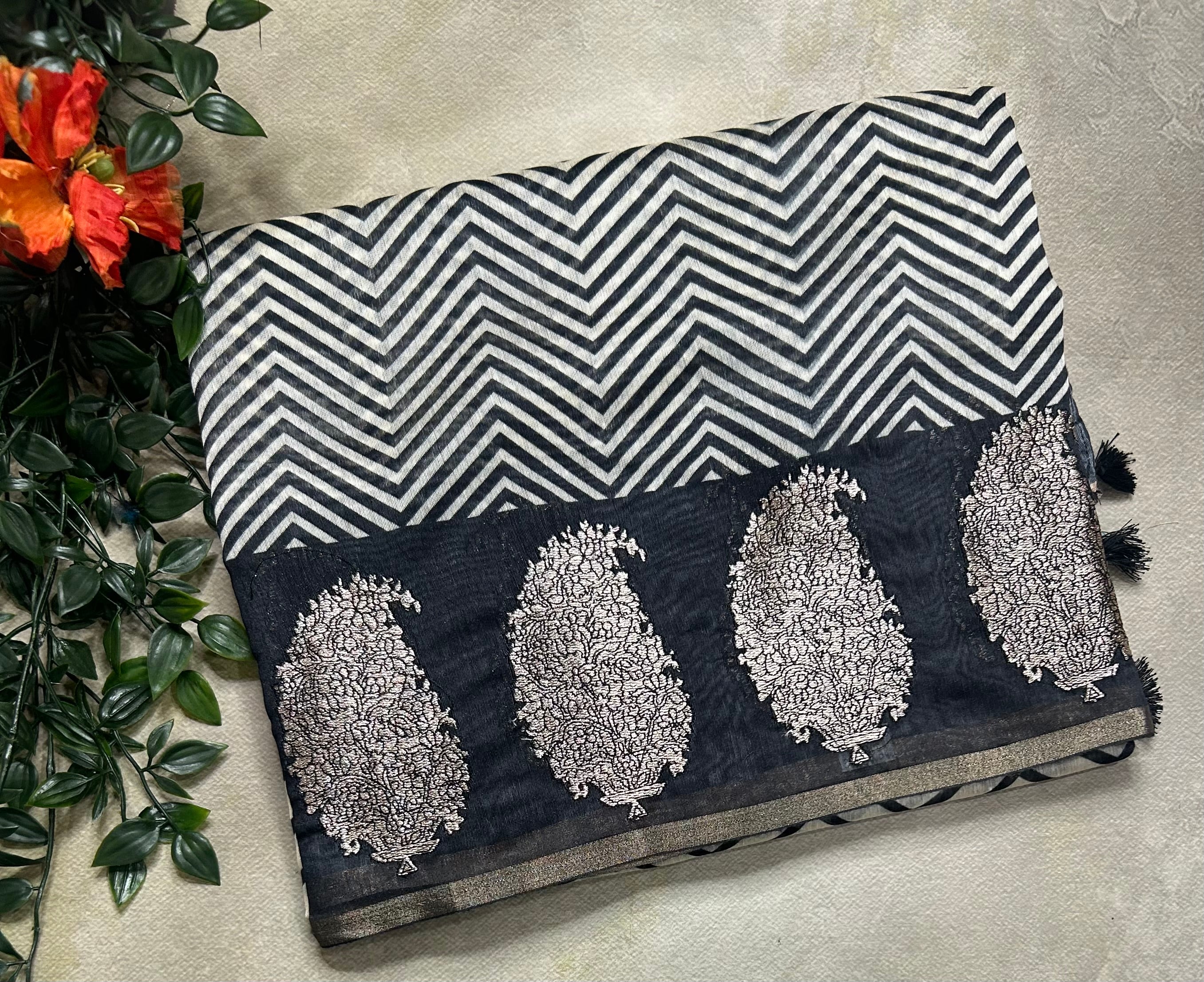 Black border Butta soft Chanderi 105 saree