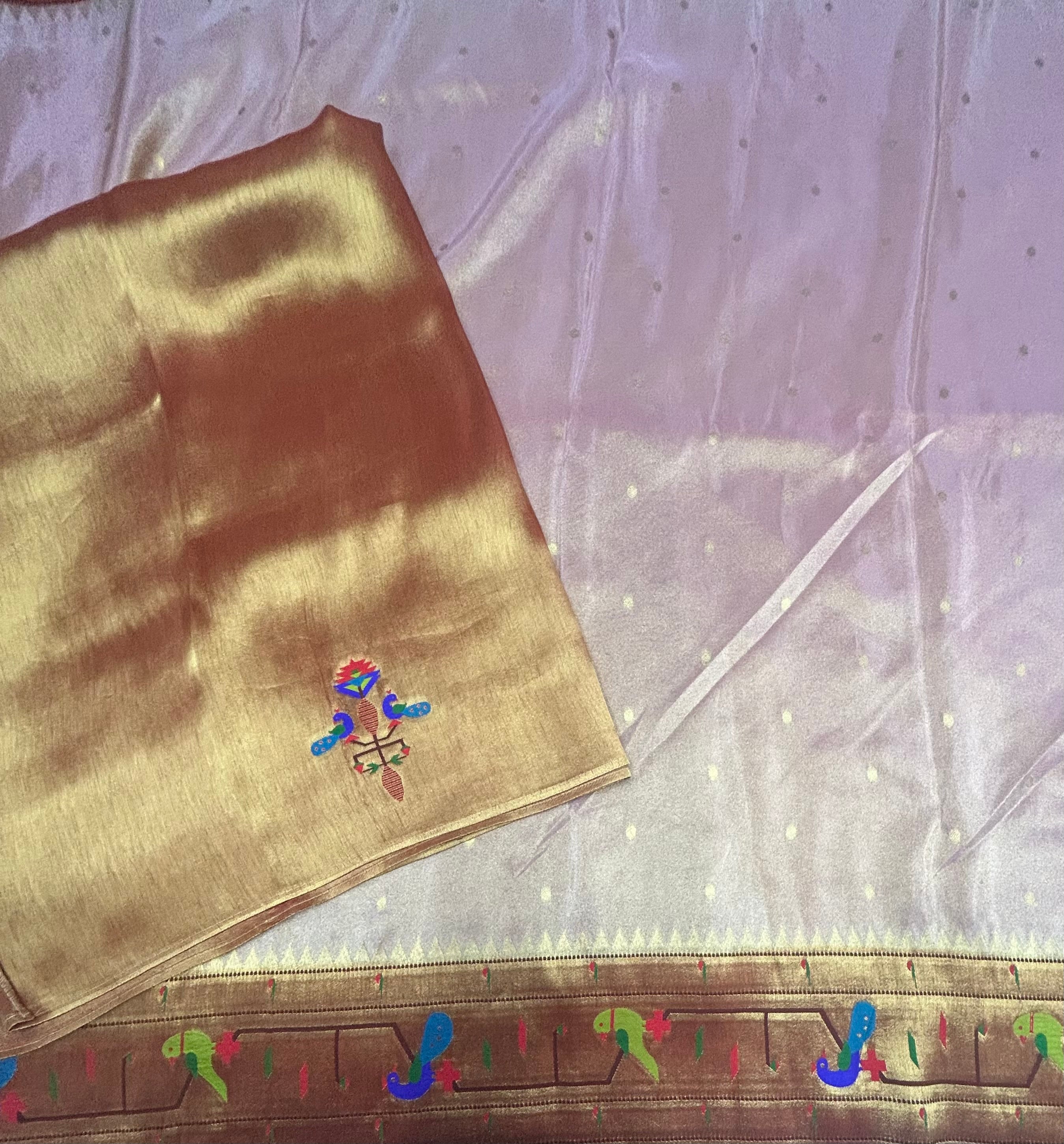 Light pink small butta tissue paithani border saree