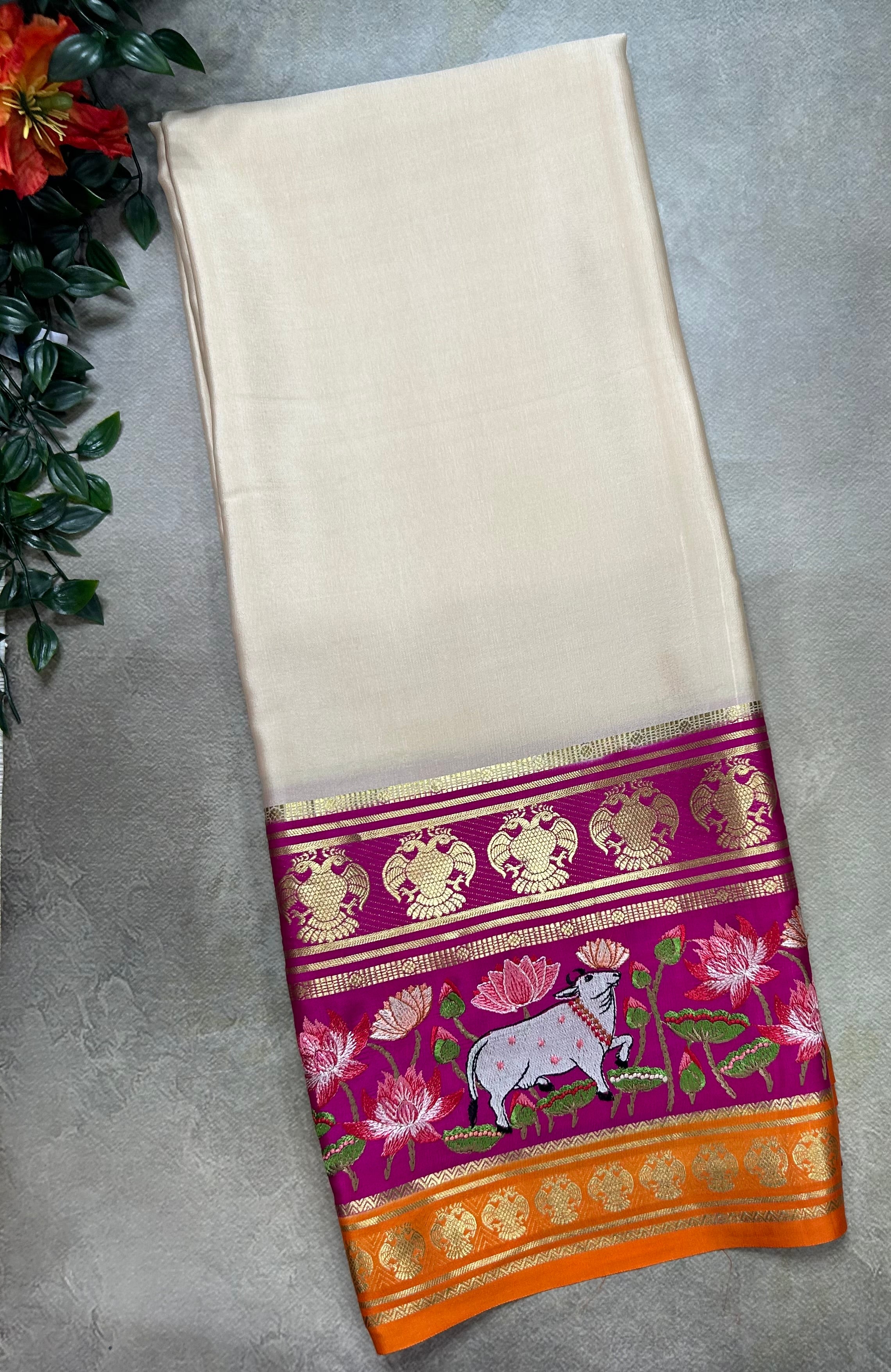 3D embroidery pure mysore silk-105 saree