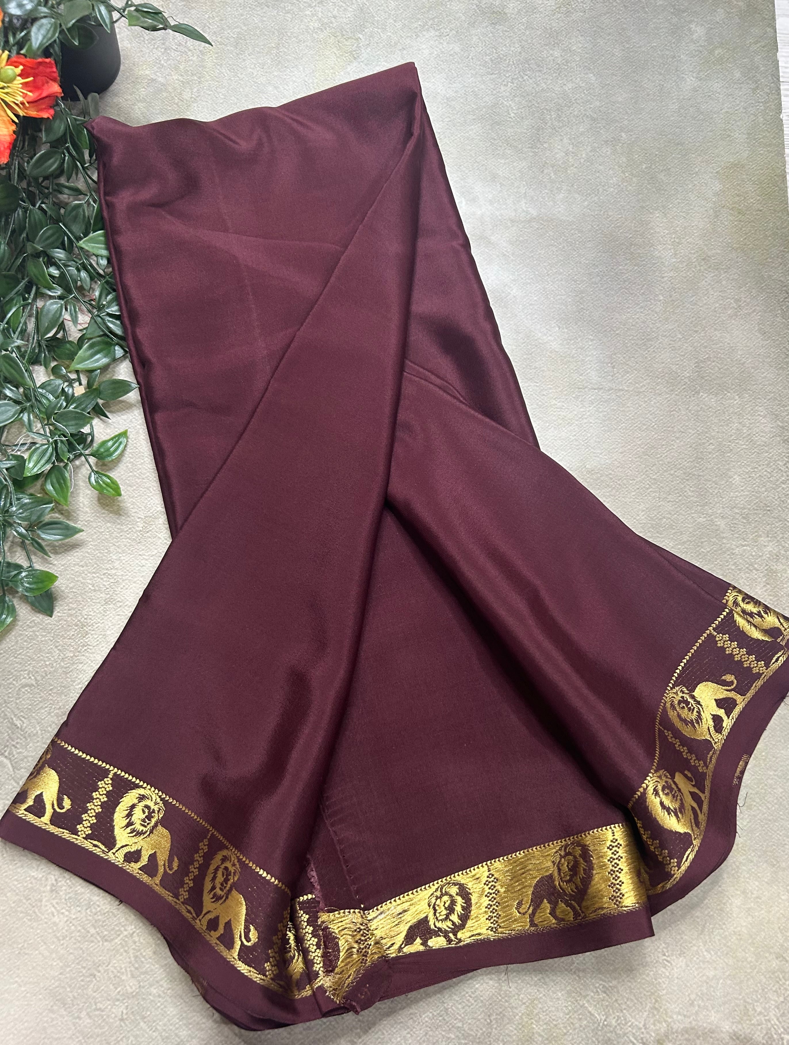 Brown lion border pure Mysore silk 105 saree