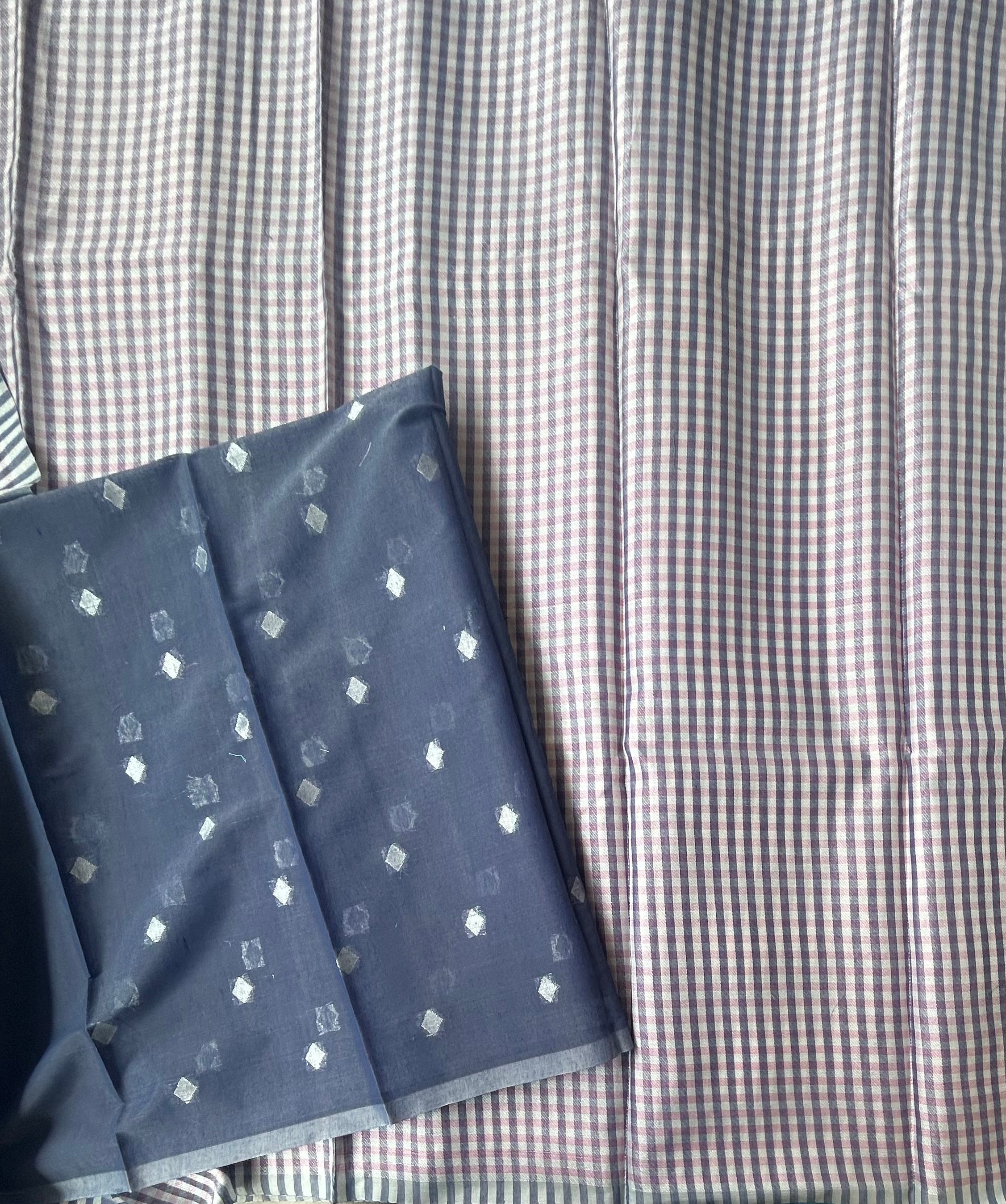 Navy Blue checks semi tissue saree