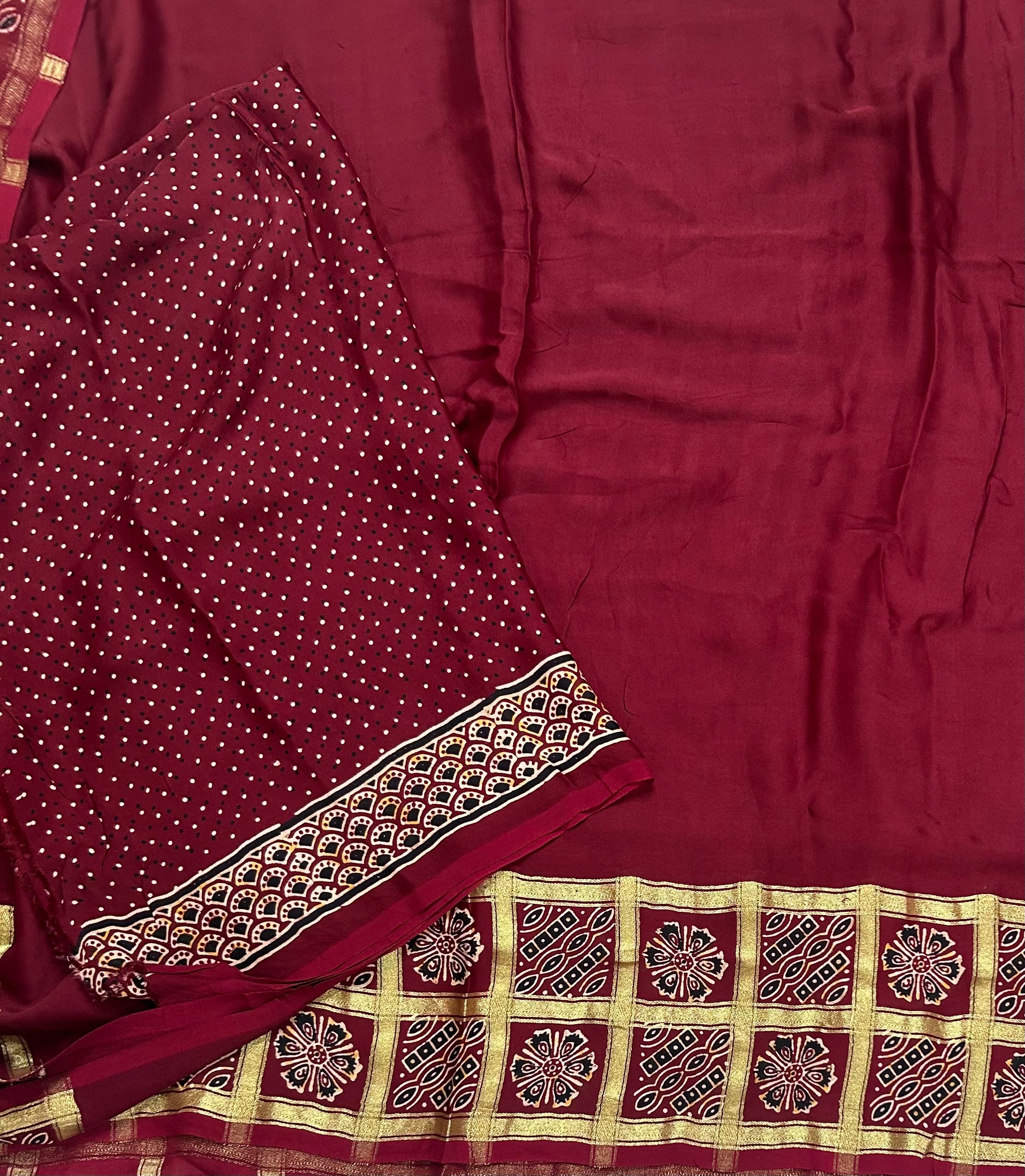 Dark maroon checks border modal silk 104 saree