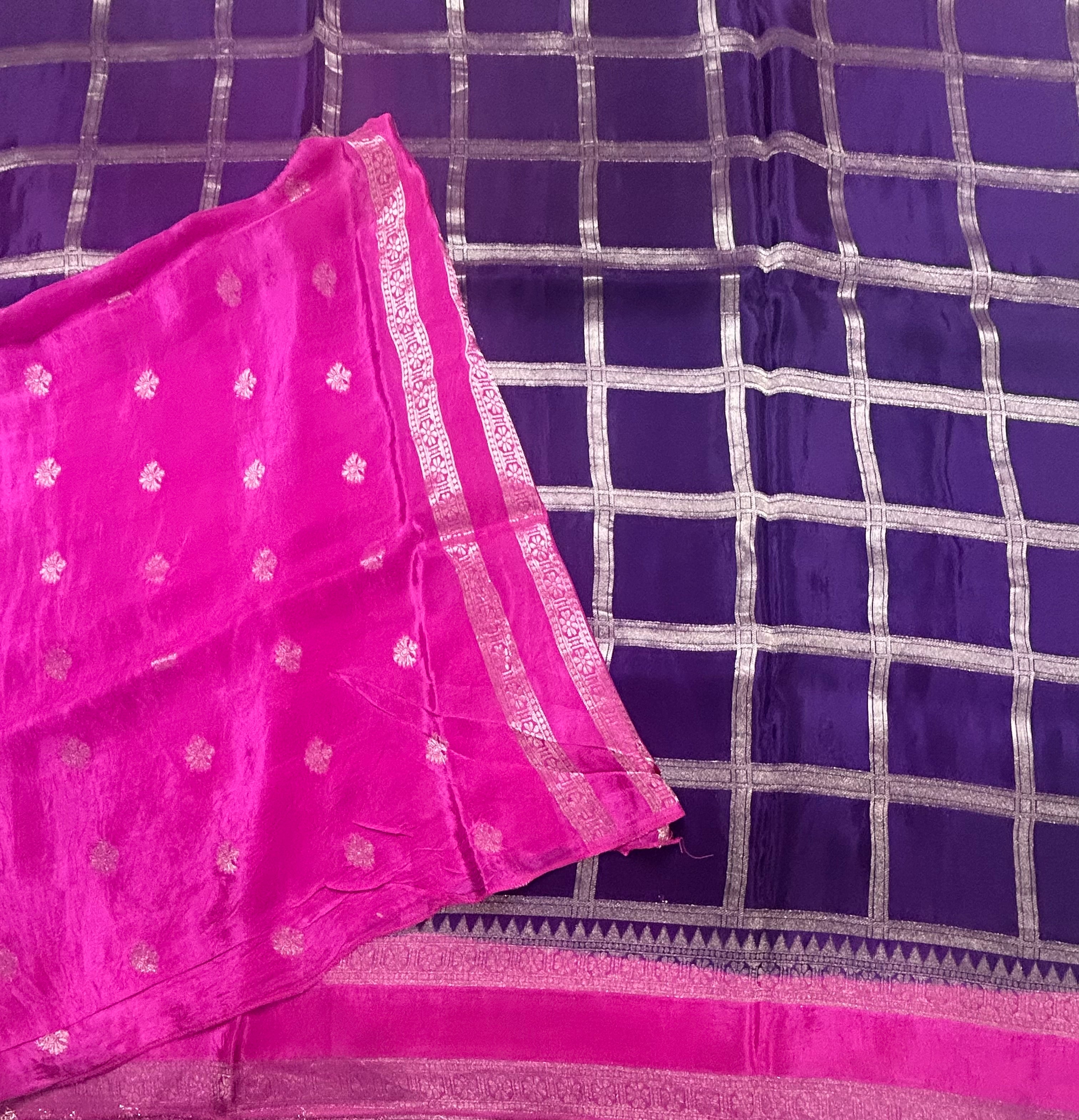 Purple checks n bentex border semi crepe 106 saree