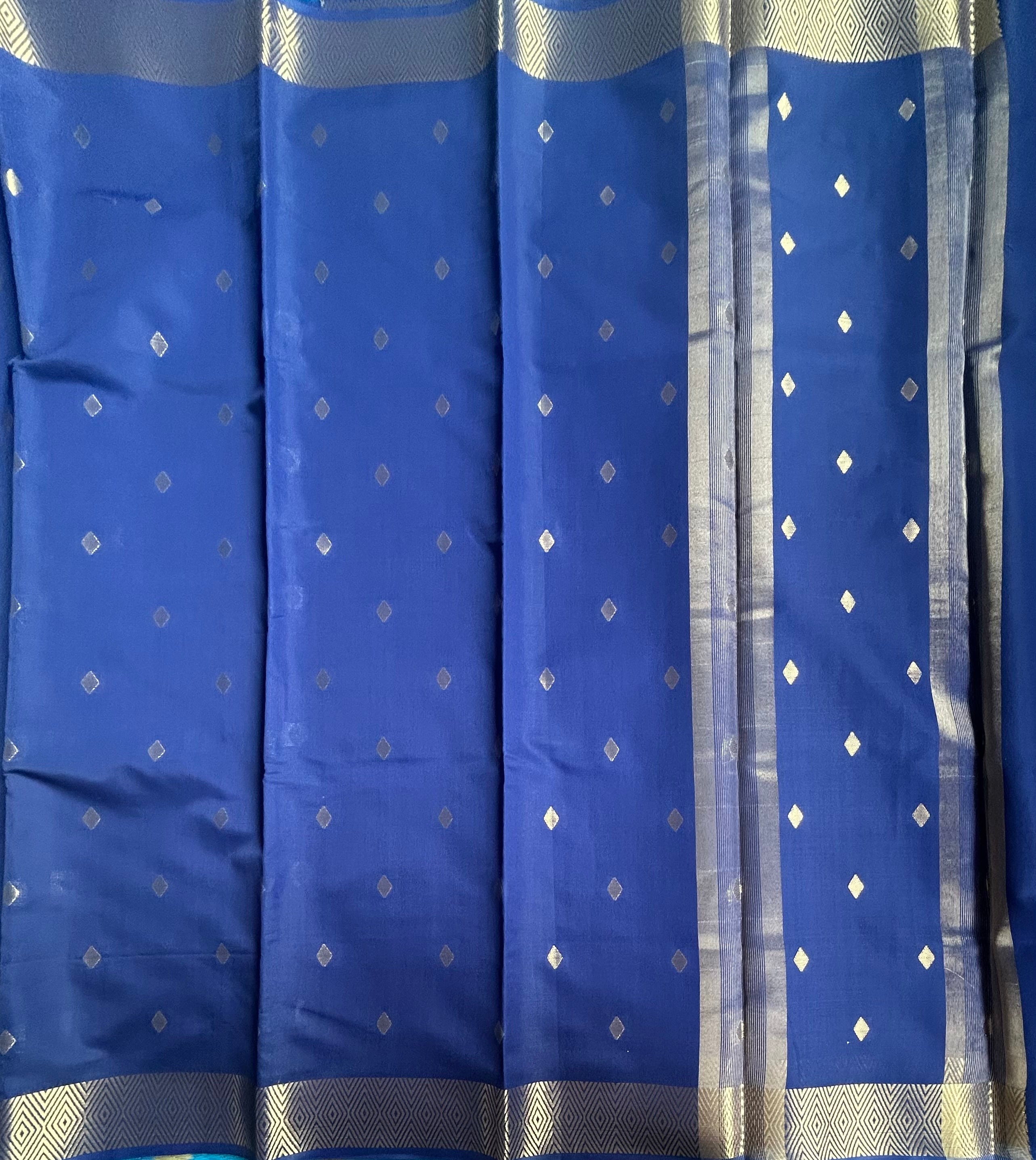 Navy Blue small border semi silk saree