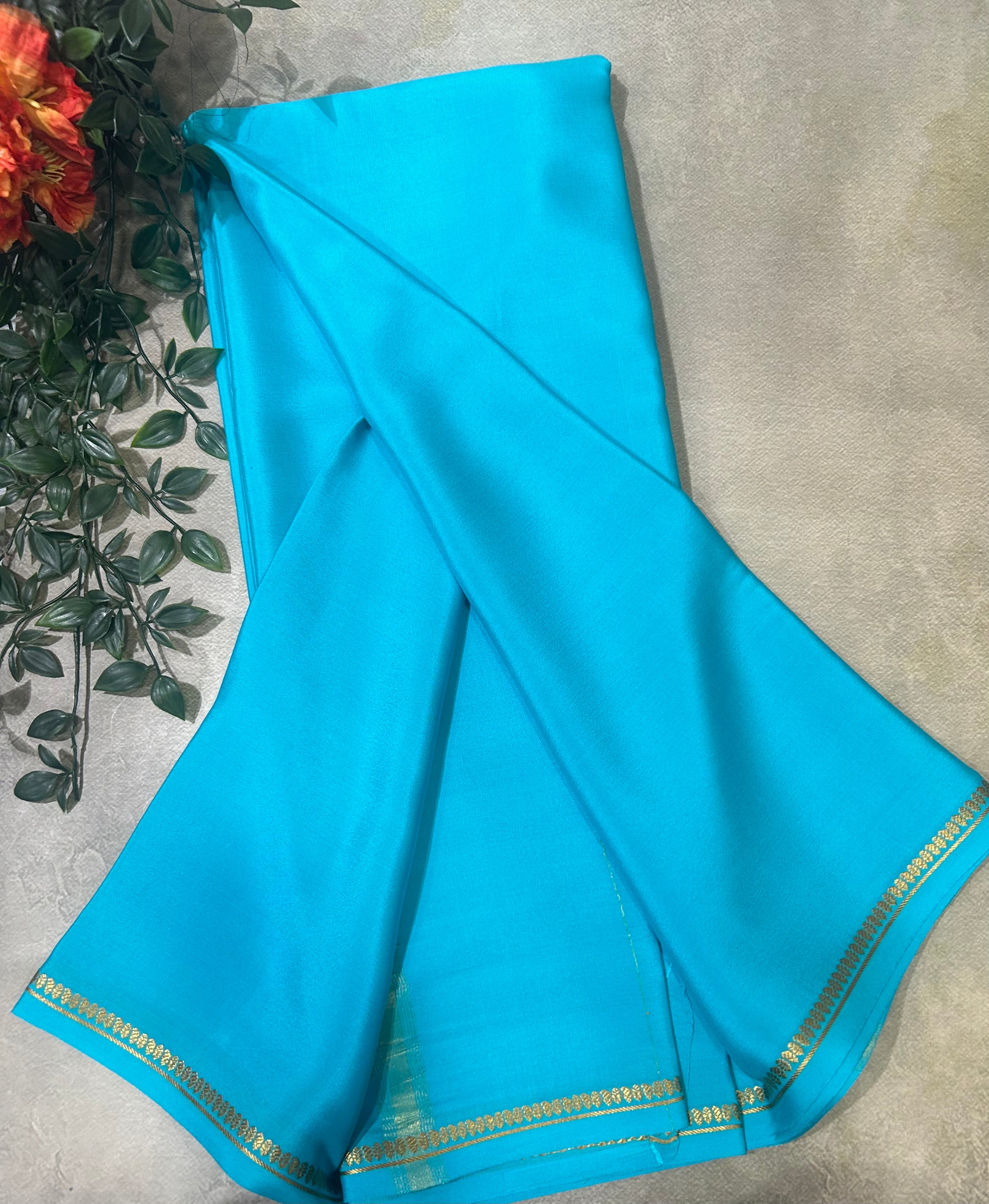 Light blue small border pure Mysore silk 103 saree
