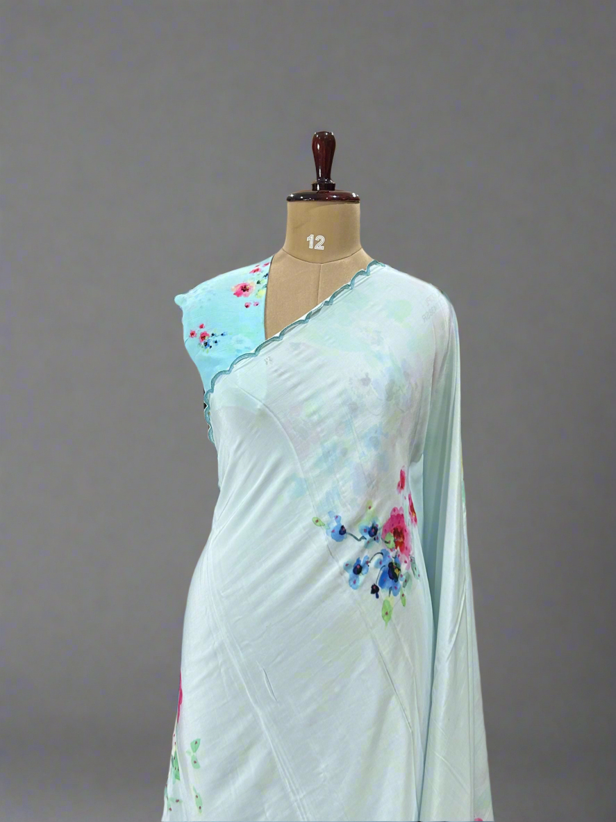 Pastel blue work scallop border printed pure crepe digital print party wear-09