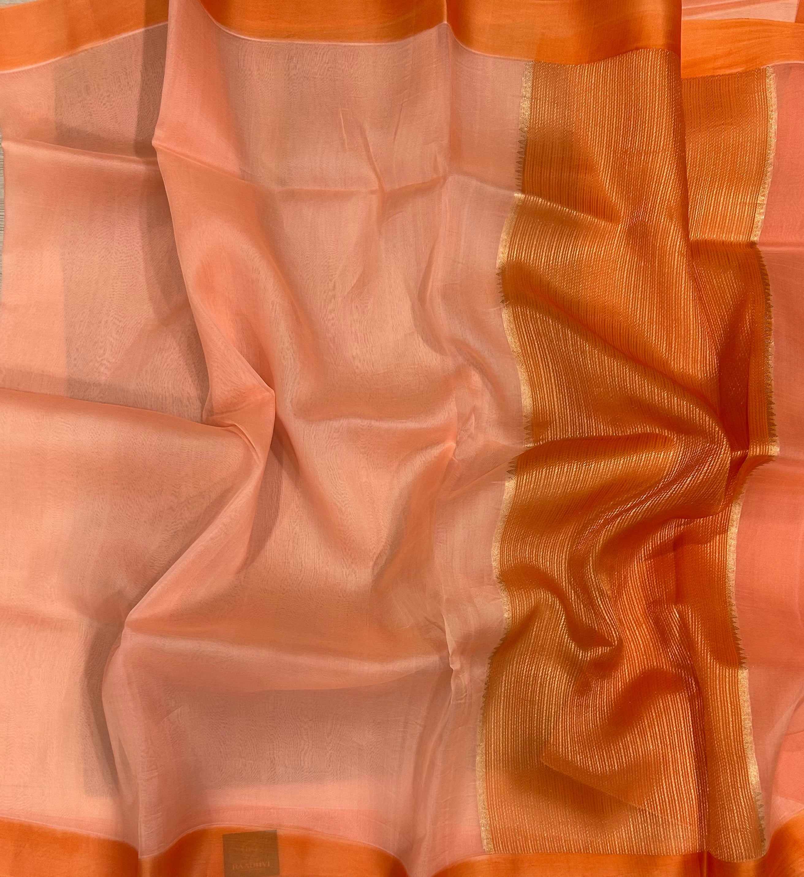 Light orange pure barbie kora 102 organza saree