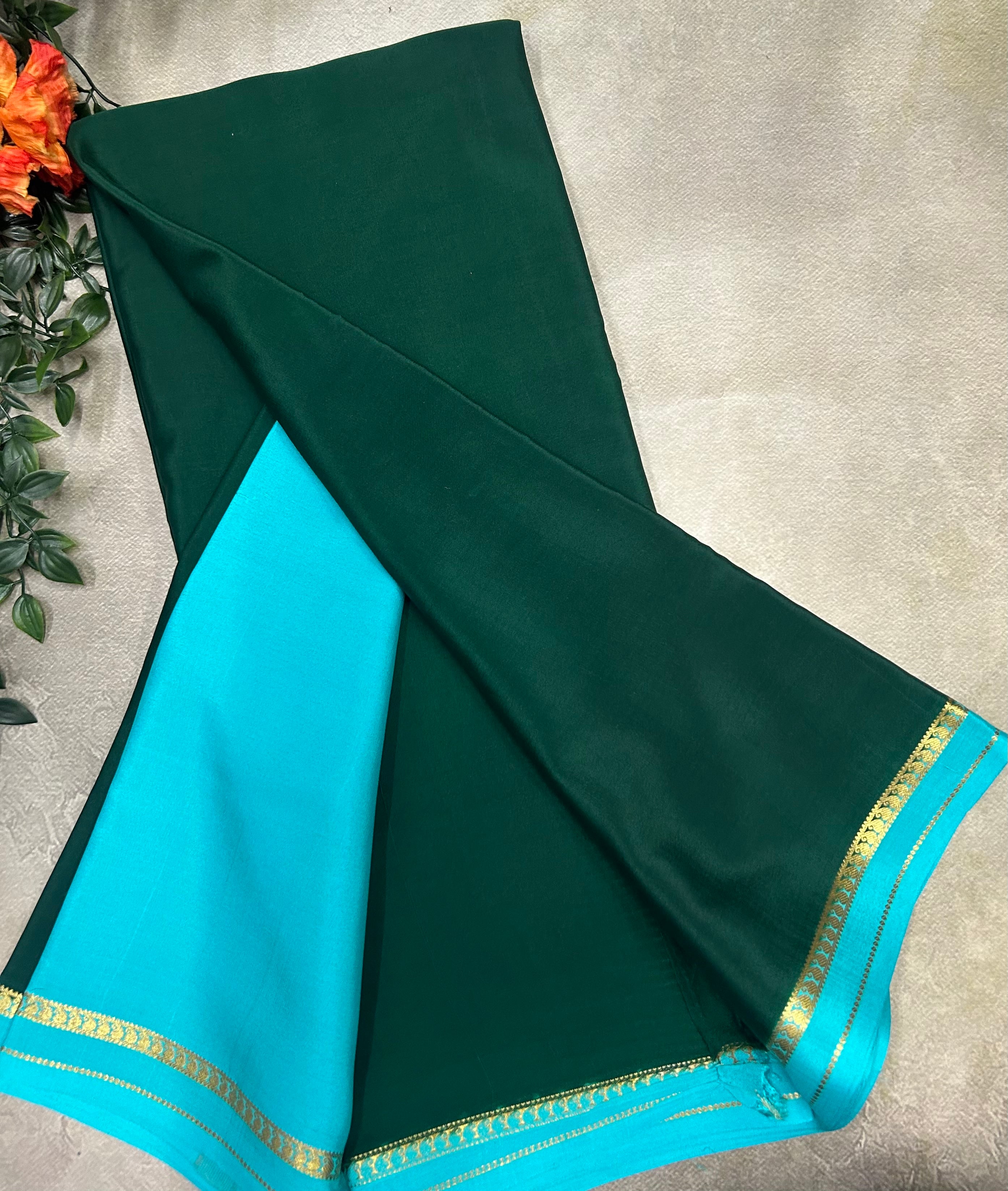 Bottle green small border pure Mysore silk 103 saree