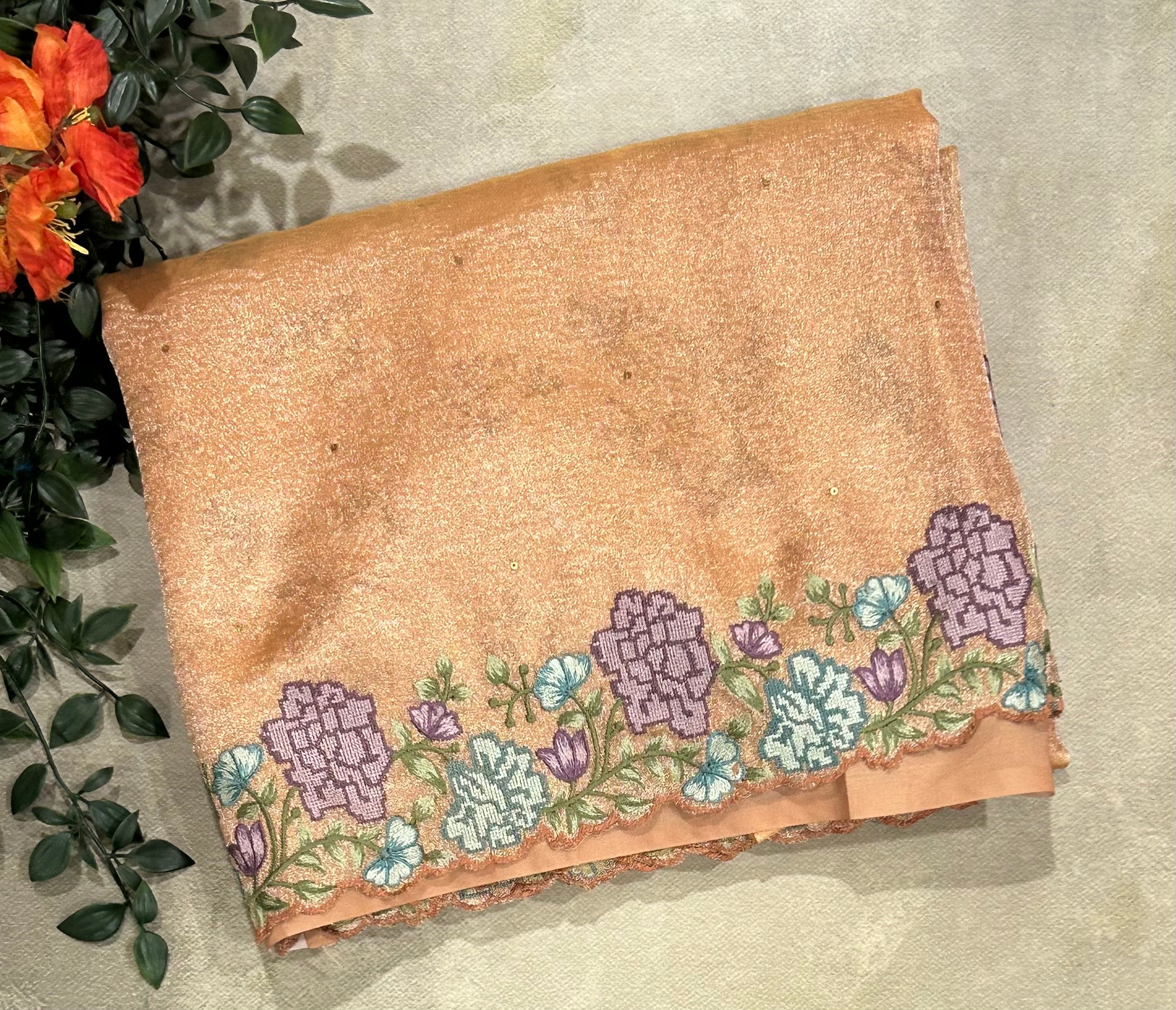 Pastel orange petite point crush tissue 104 saree
