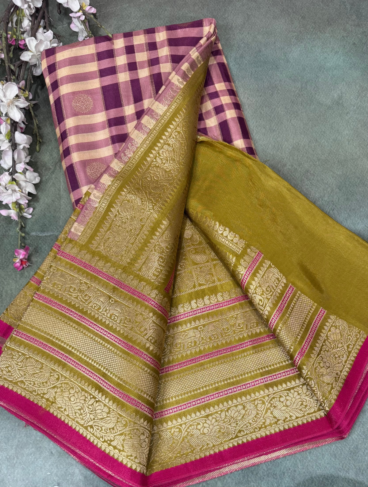 Wine Checks Semi Crepe Saree 110
