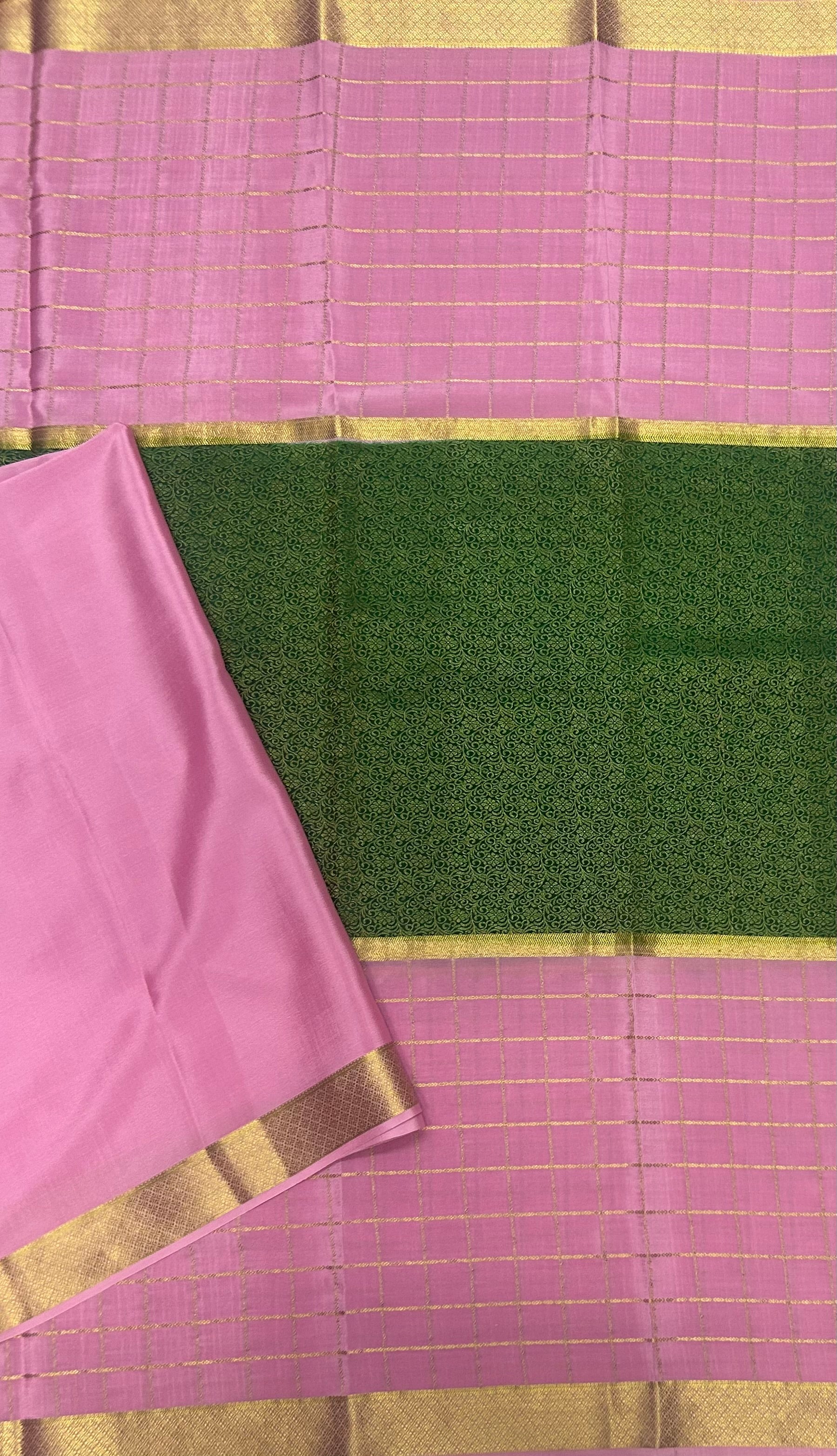 Pastel pink green  pure Mysore crepe silk 103 saree