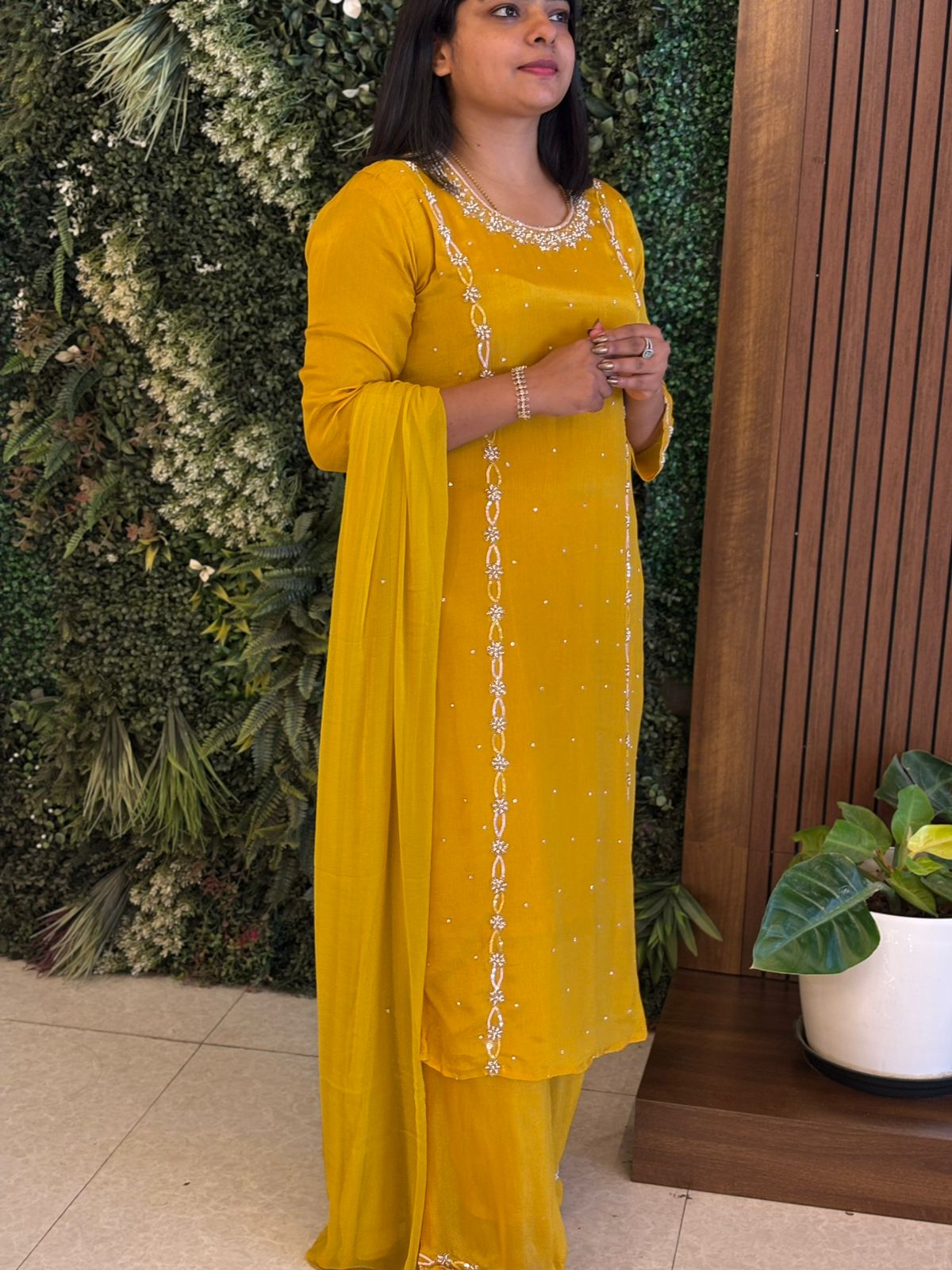 Yellow Designer Handwork Sharara party Kurtha set