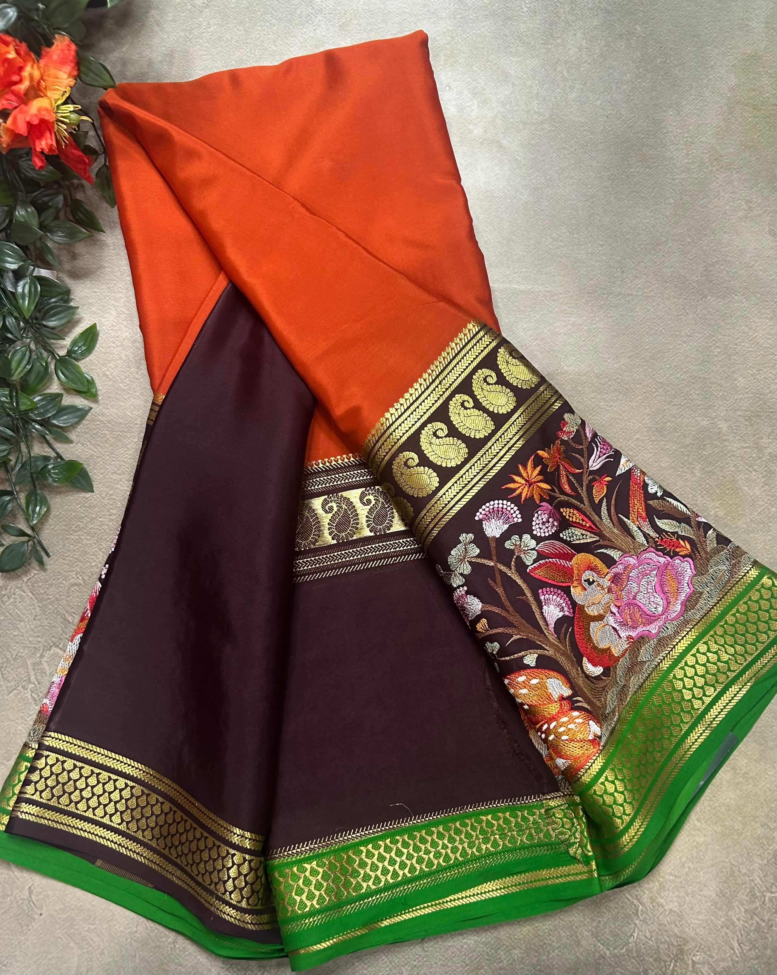 3D embroidery pure mysore silk-105 saree