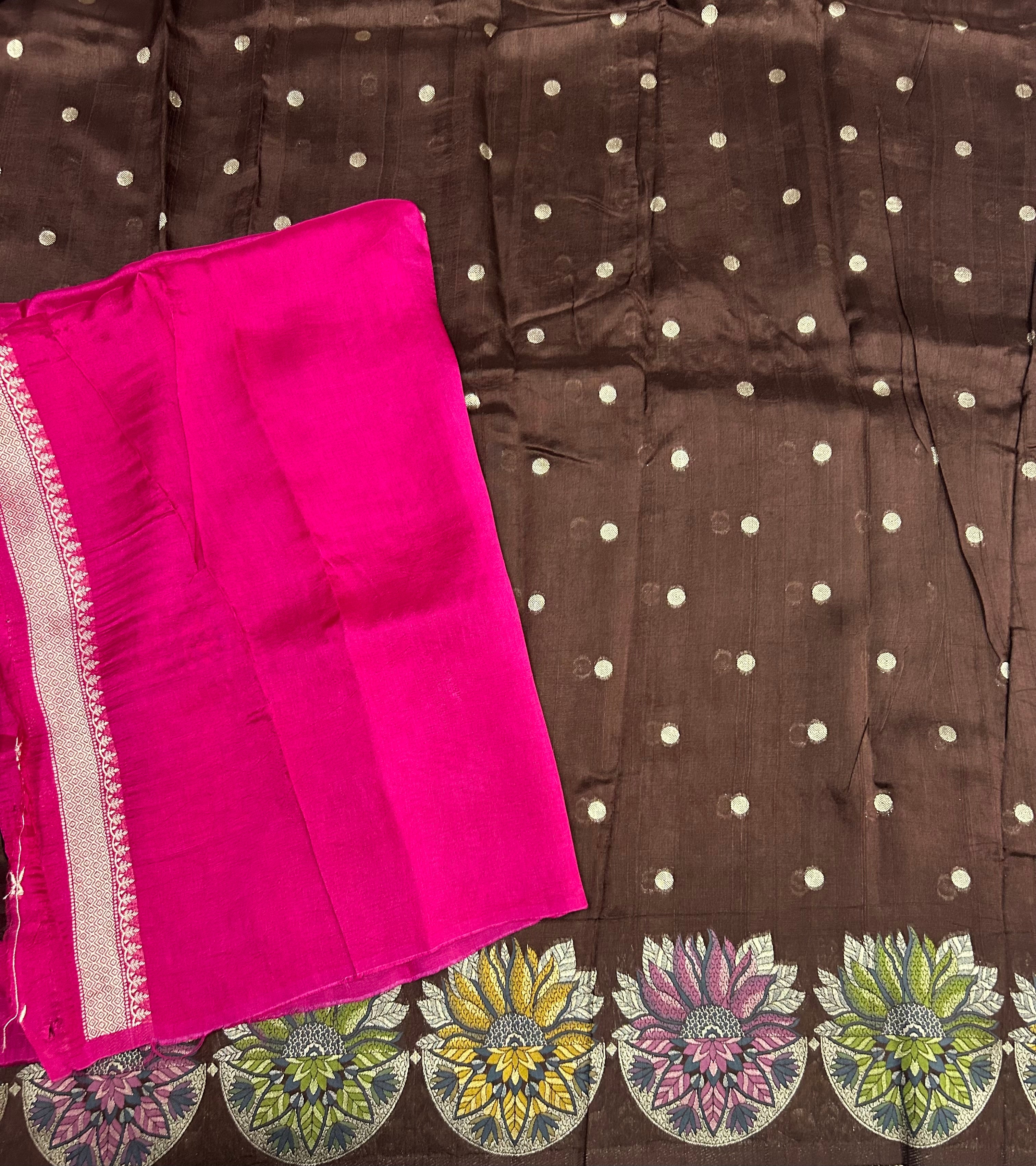 Dark brown Meena Butta  Semi Tussar saree