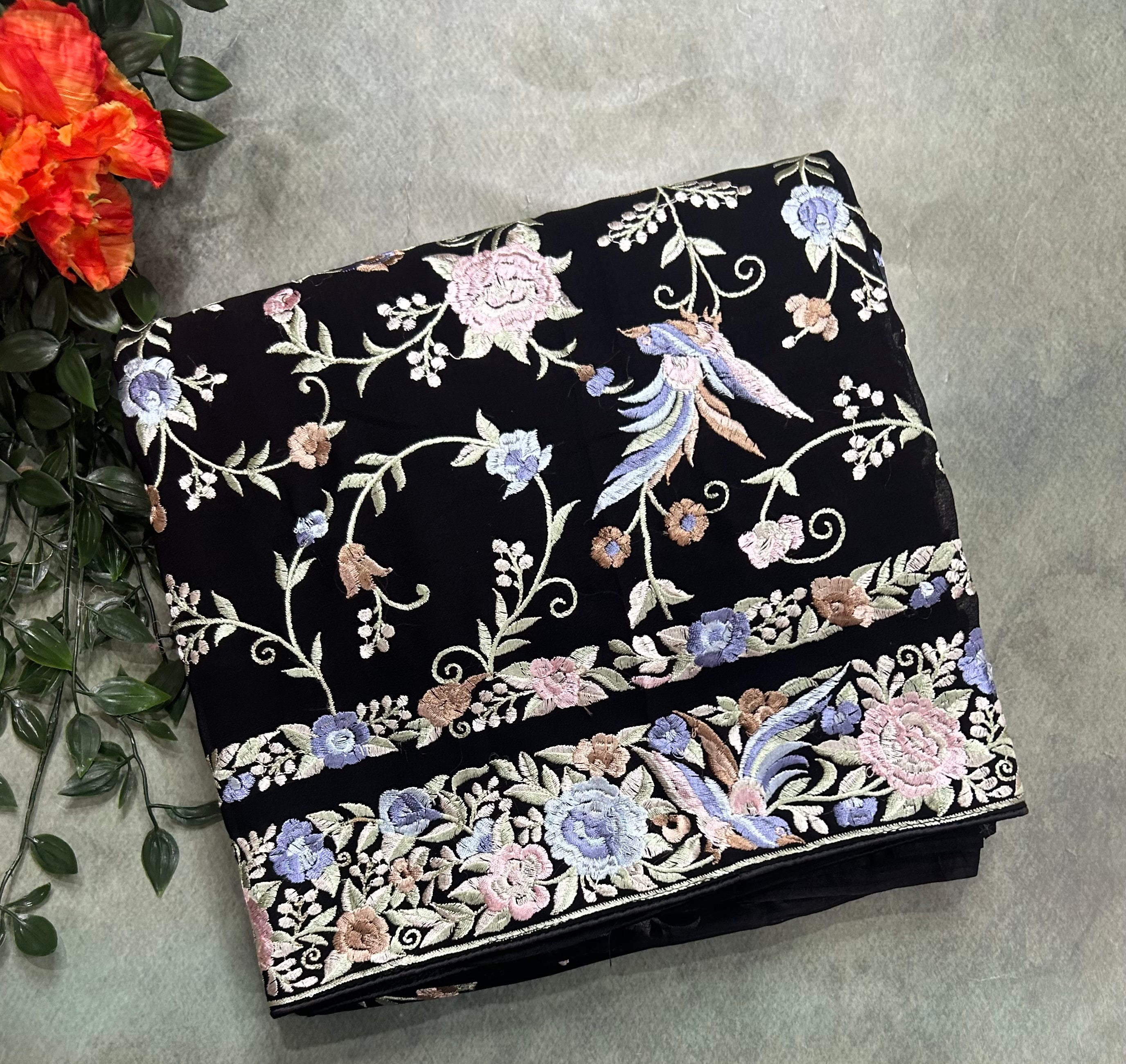 Black georgette parsi 104 saree