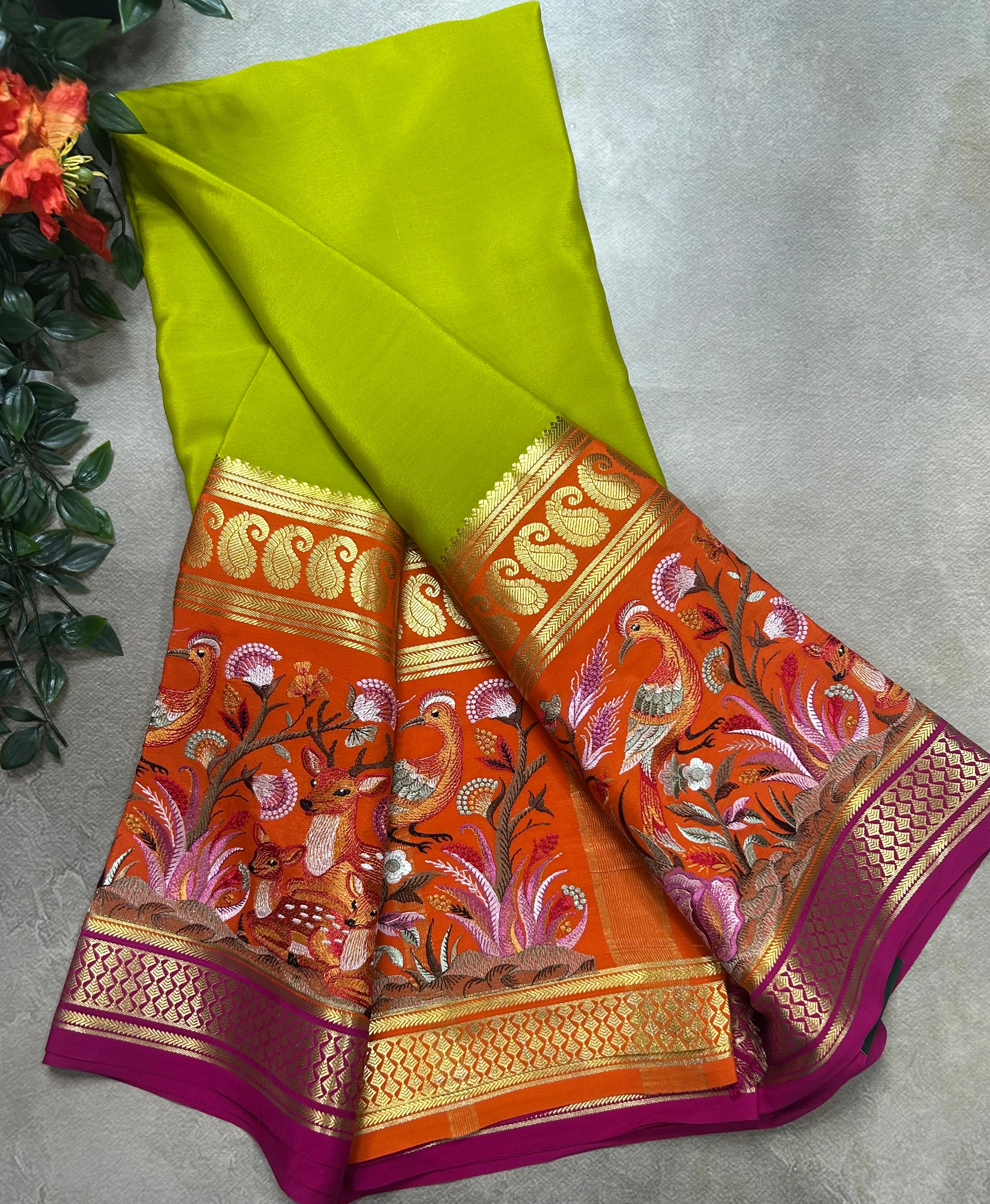 3D embroidery pure mysore silk-105 saree