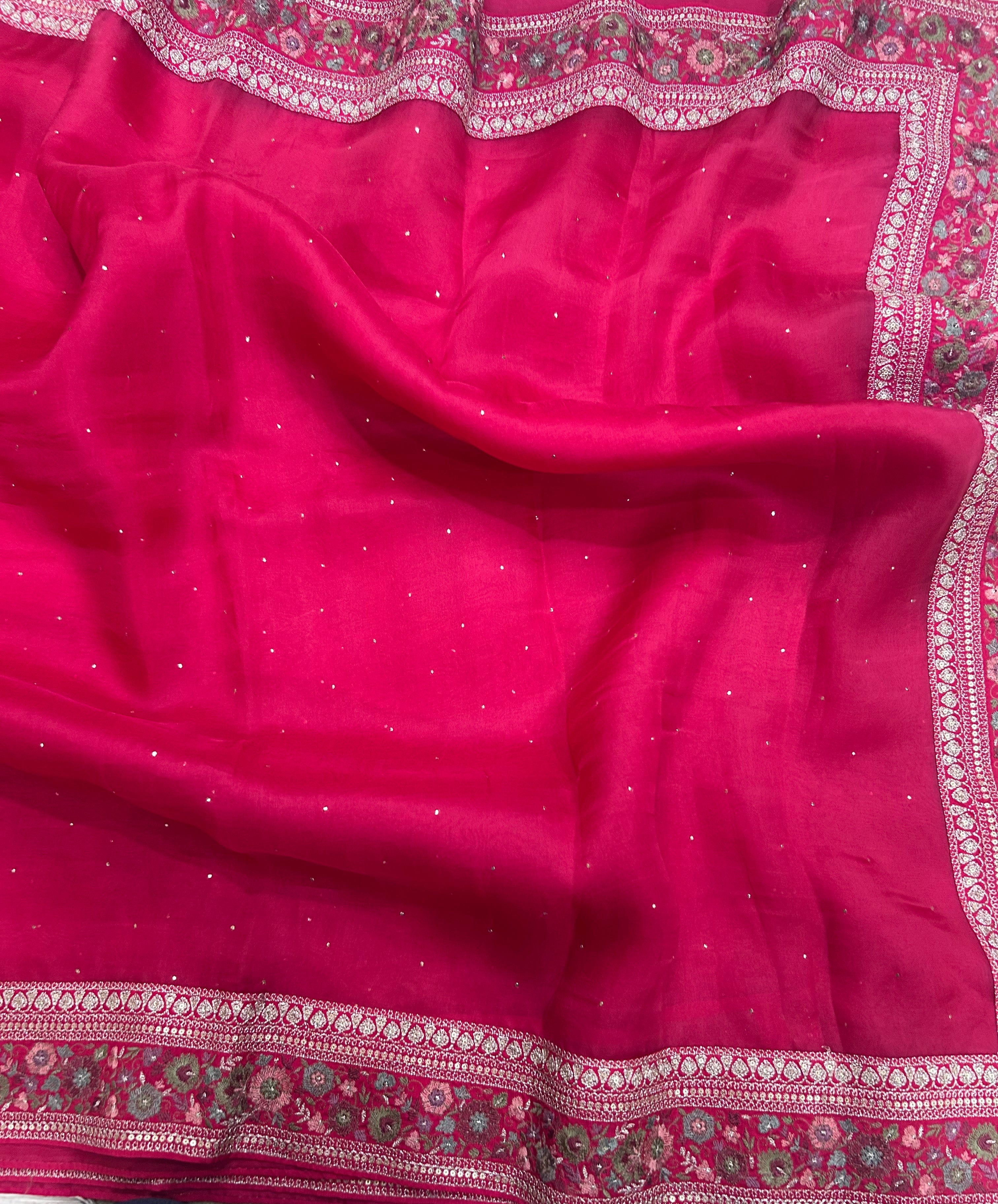 Pink rich border pure organza saree(POS106)