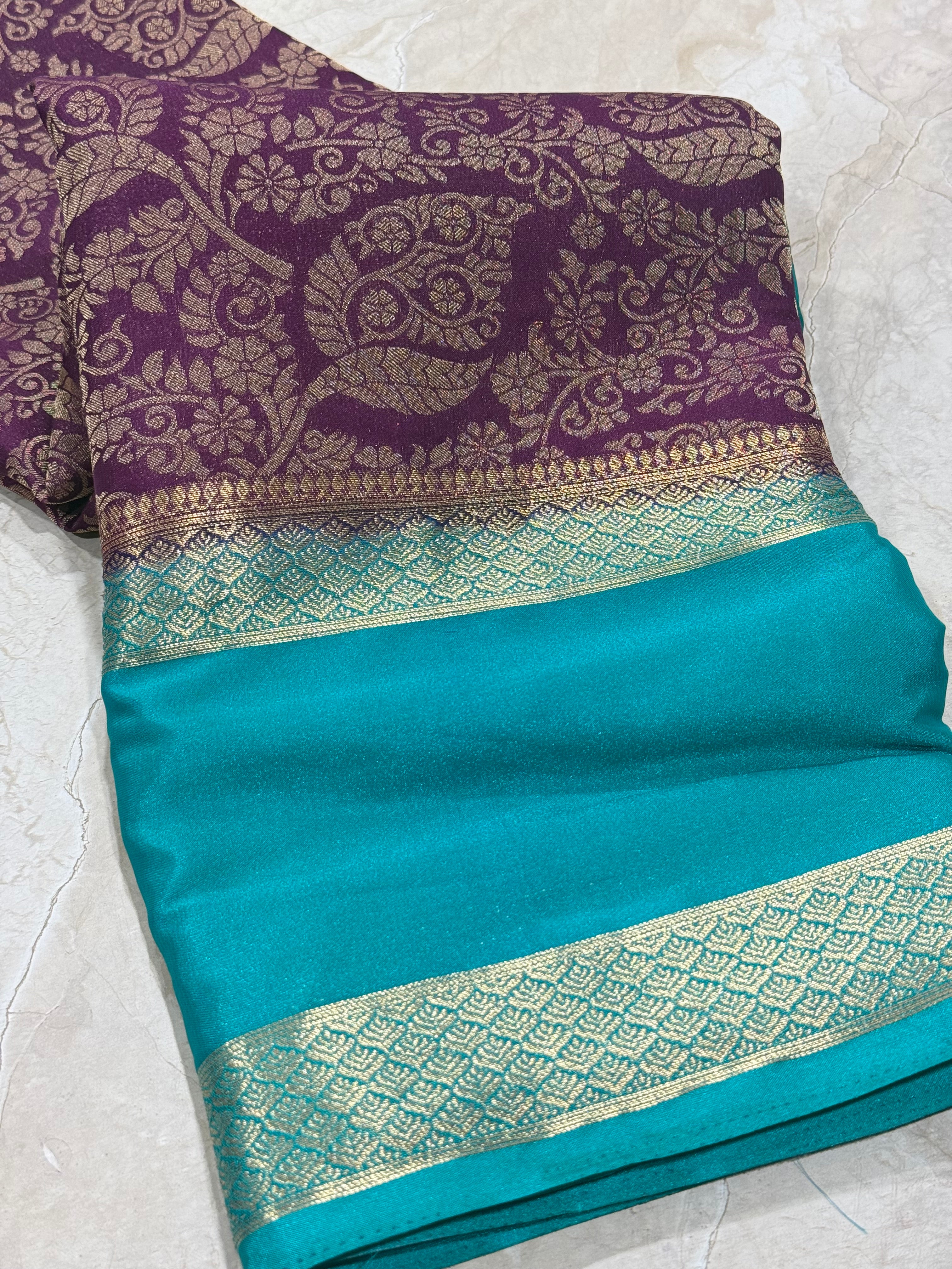 Wine Brocade Semi Mysore Silk Saree 108 (Copy)