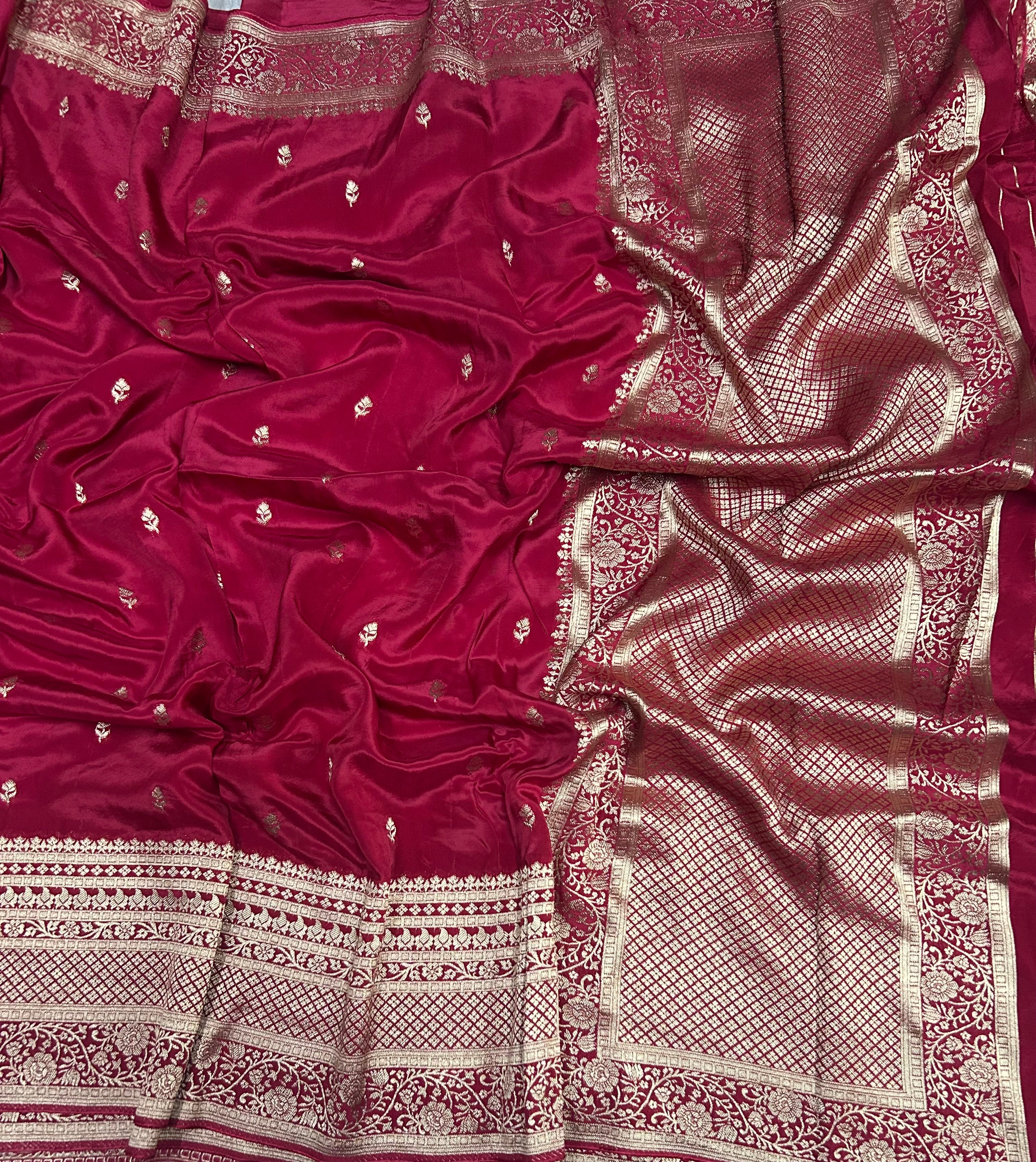 Maroon Long border Semi satin Silk Saree