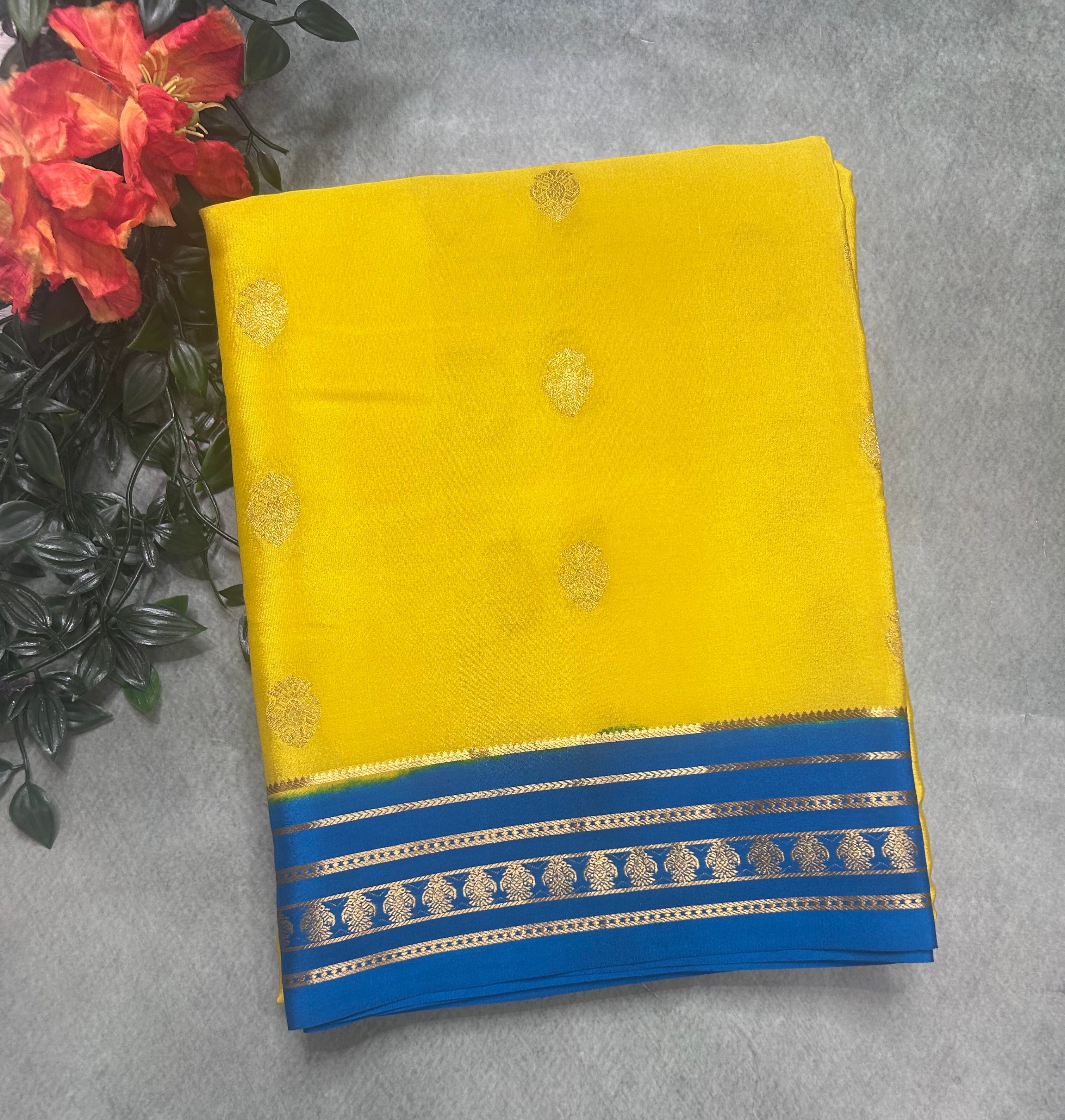 Yellow stripes border pure Mysore silk 106 saree