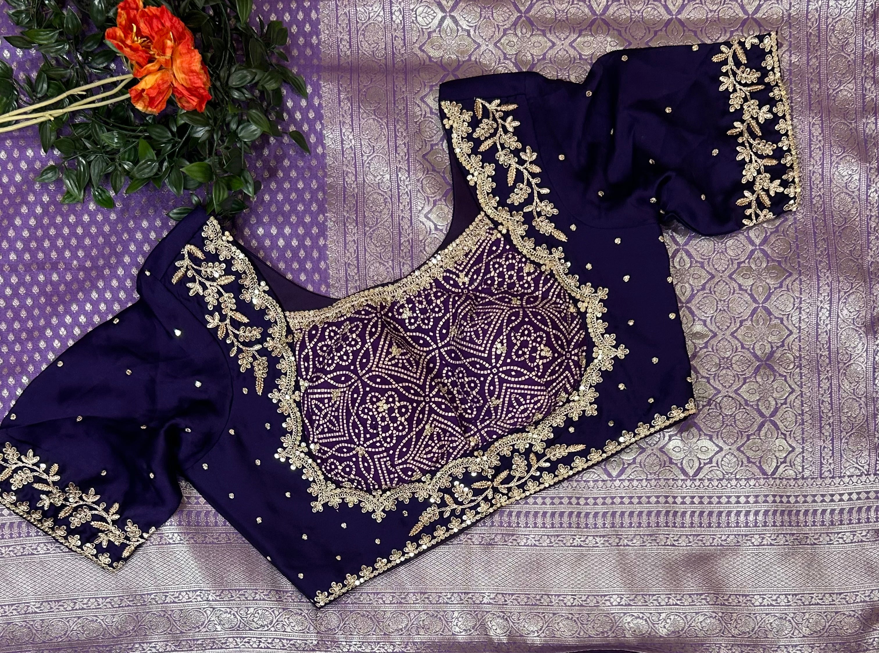 Lavender small Butta party wear with stitched blouse-10 saree