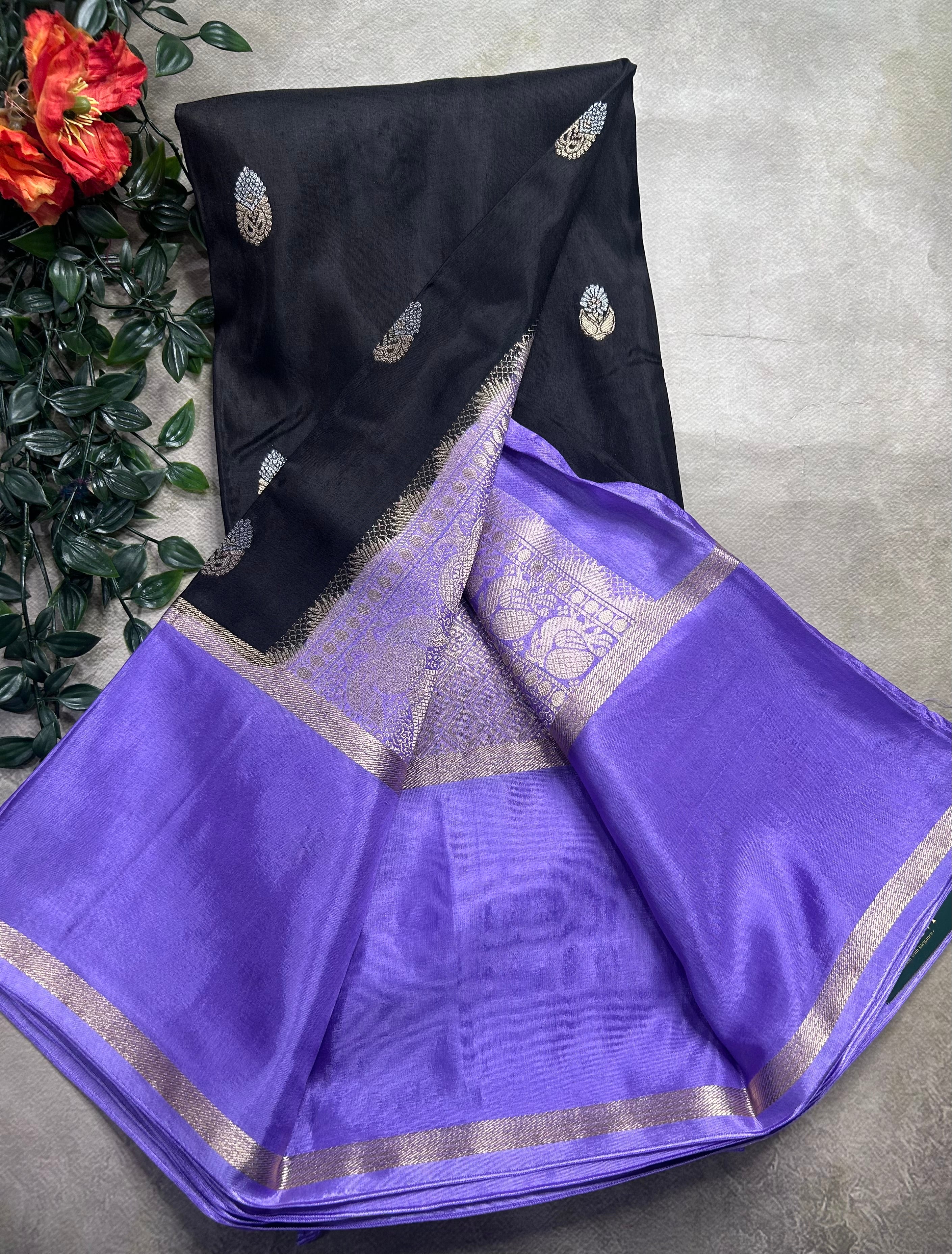 Black bentex border semi Mysore crepe 106 saree