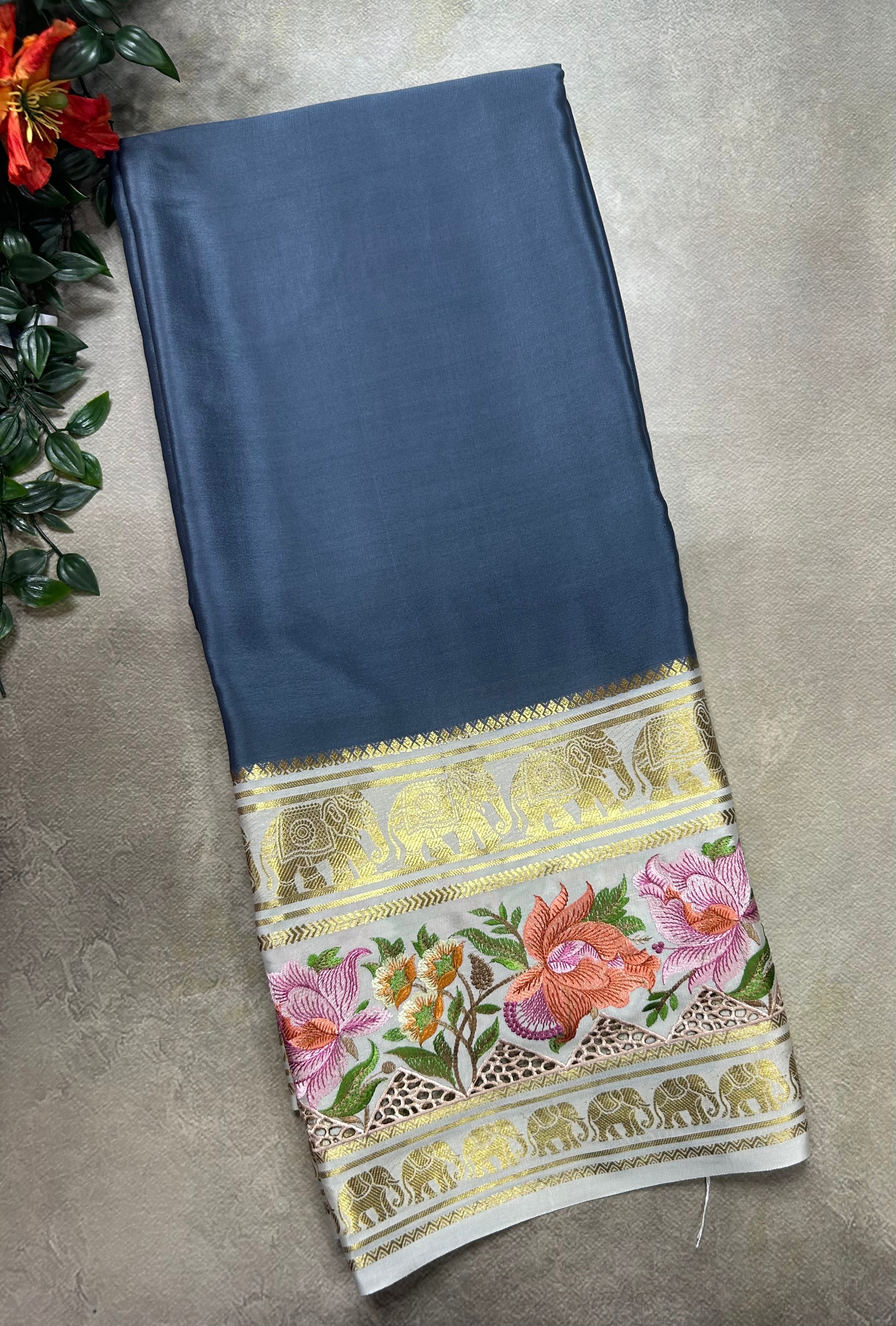 3D embroidery pure mysore silk-105 saree