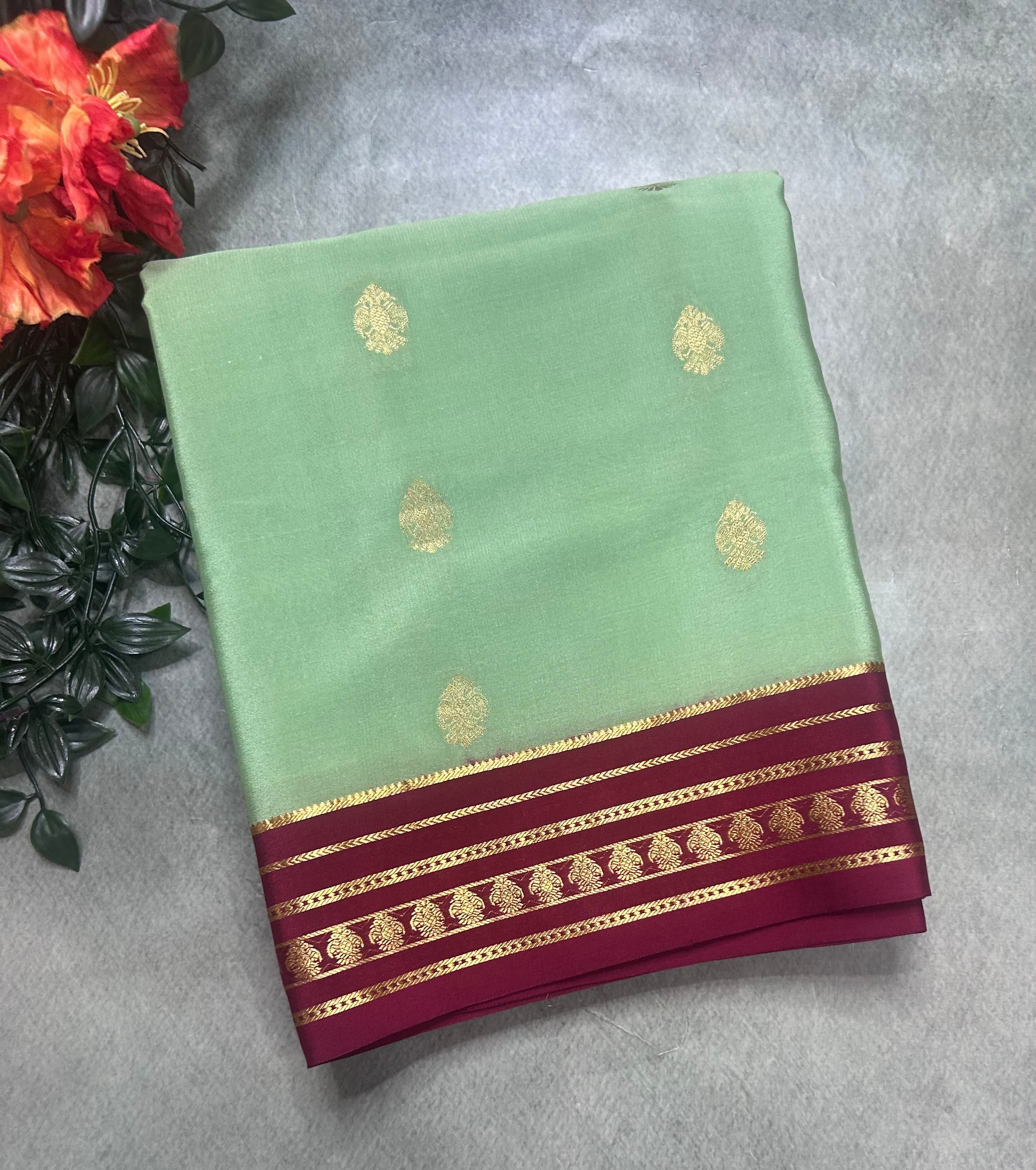 Pista green stripes border pure Mysore silk 106 saree