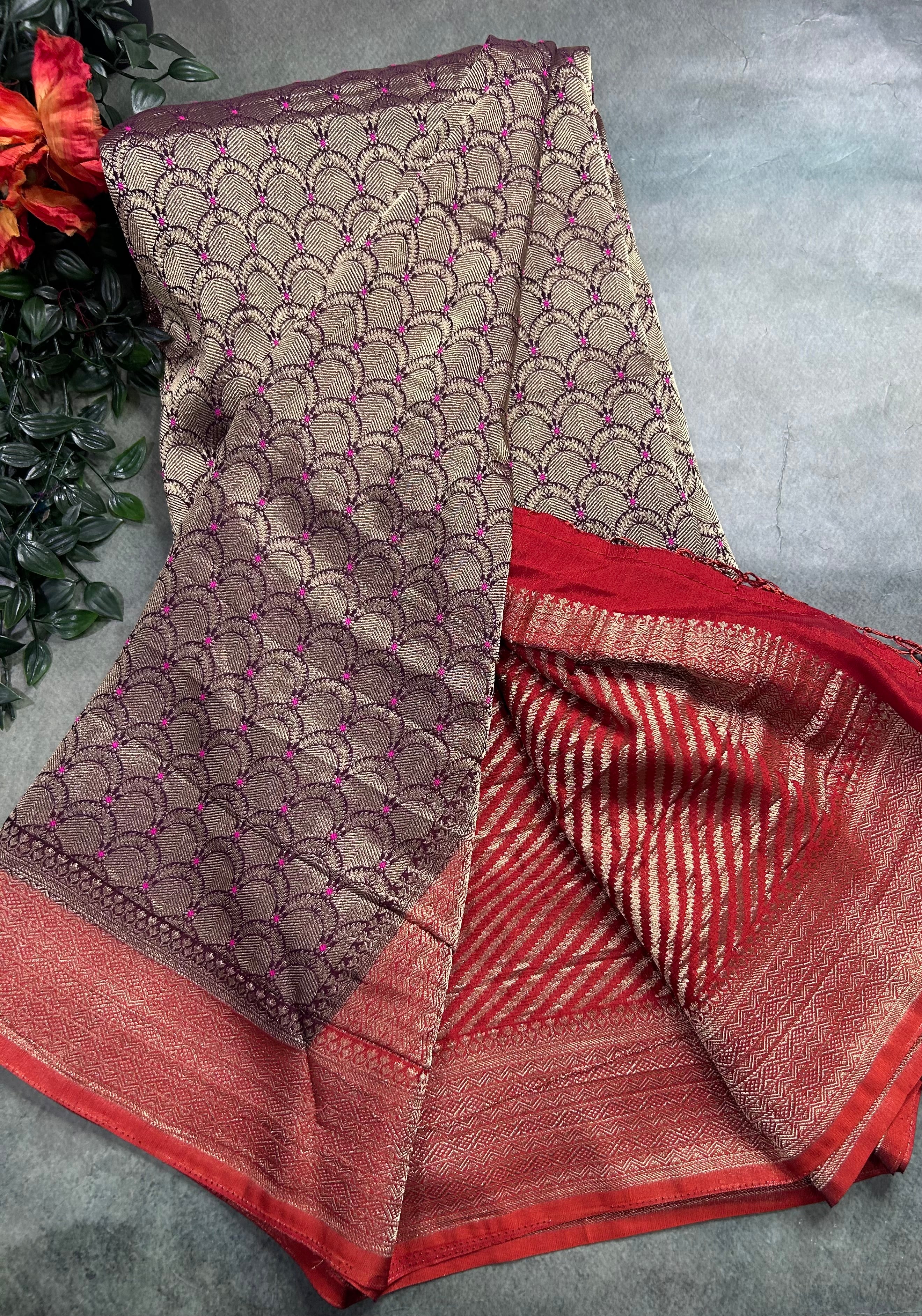 Brown brocade semi georgette 105 saree