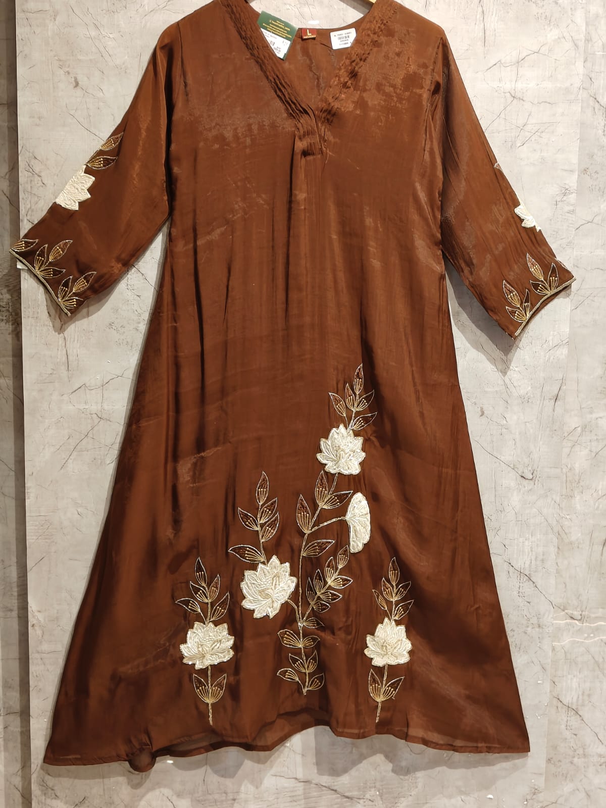 Brown Mul Chandheri A line Kurtha  151