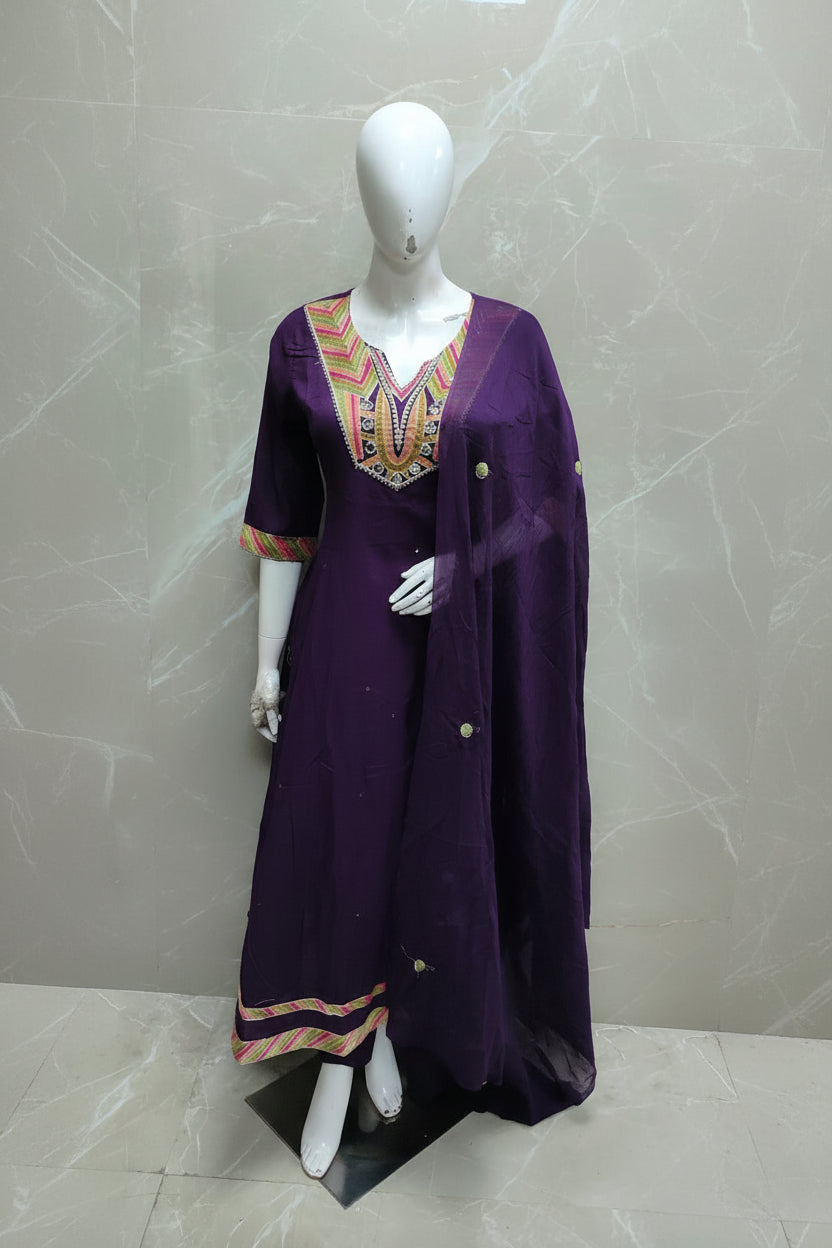 Purple Mul Cotton Block Print Anarkali Kurtha 837