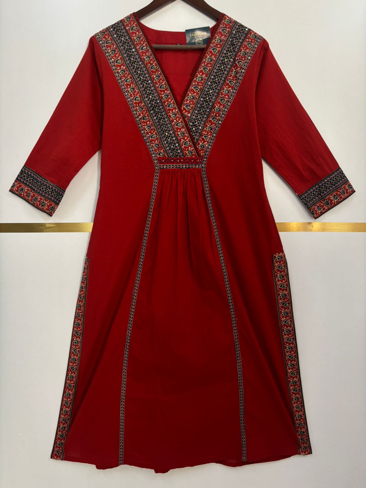 Maroon Cotton Thread Embroidery Airline Kurtha