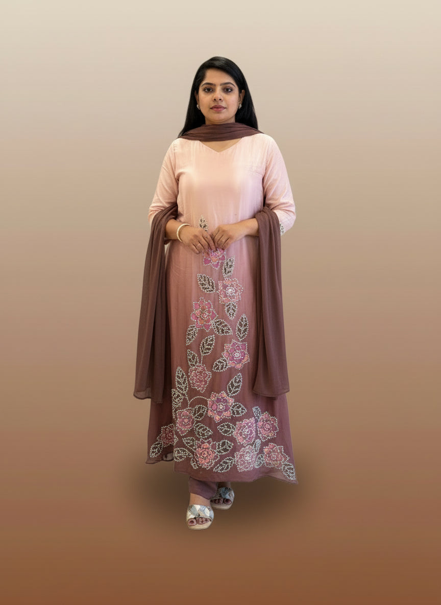 Brown Crepe Handwork Airline Kurtha 443