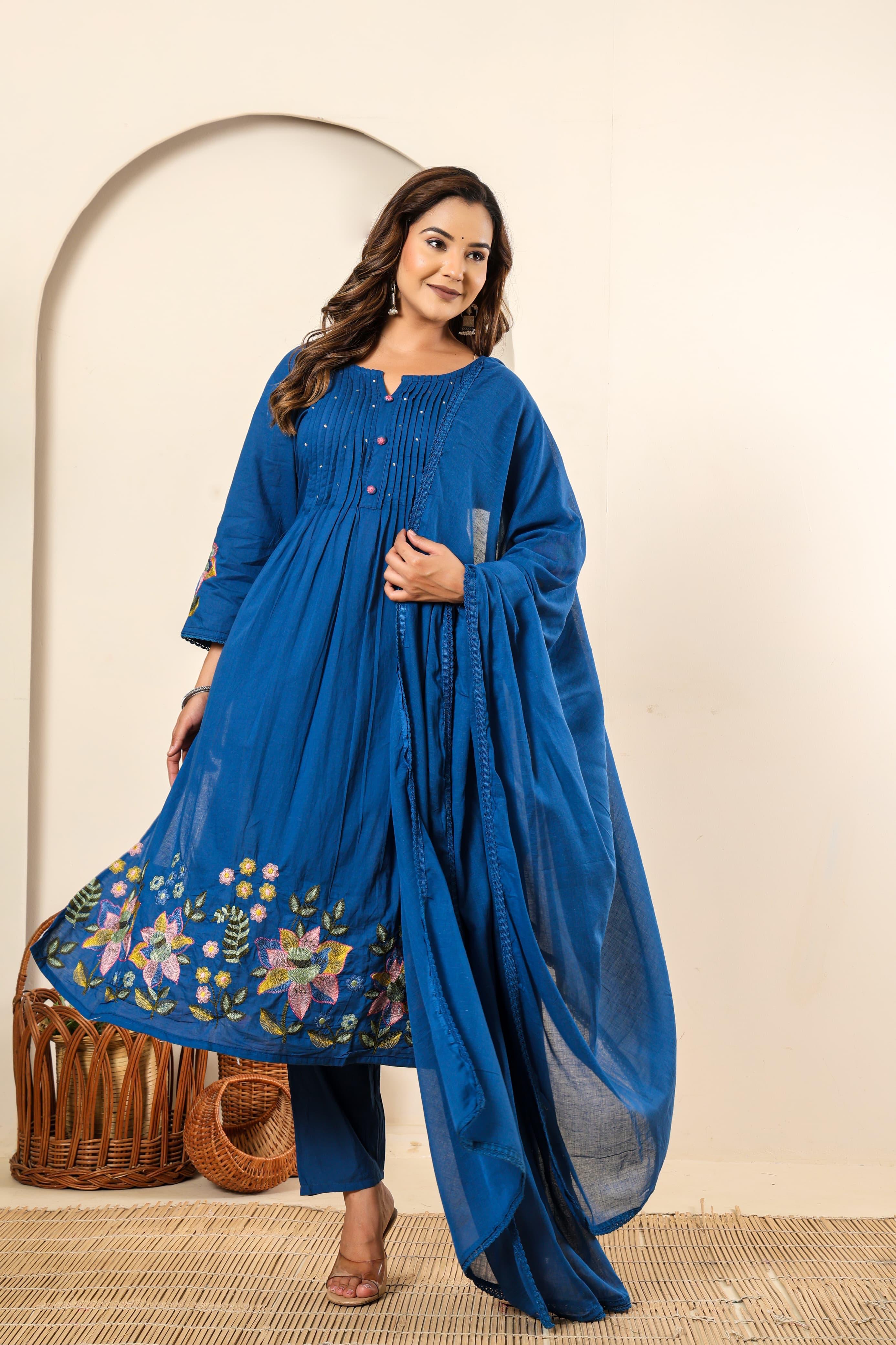 Royal Blue Mul Cotton Anarkali Kurtha 347