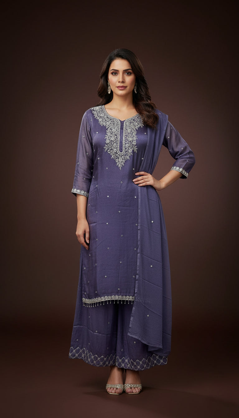 "PARI" Newy  Designer Kurtha Set with Handwork and Palzoo Pant