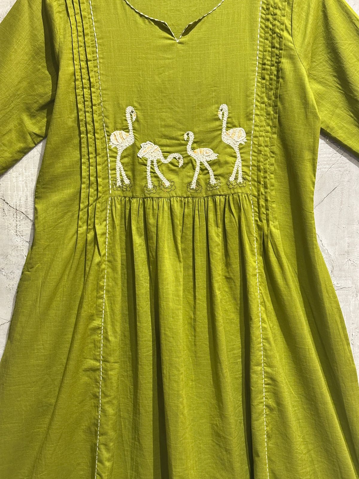 "Fami"Green Mul Cotton Faminglo Kurtha 0011 set