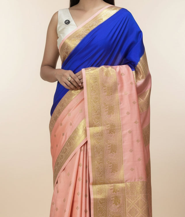 Blue n peach partly pallu pure Mysore silk saree PP106