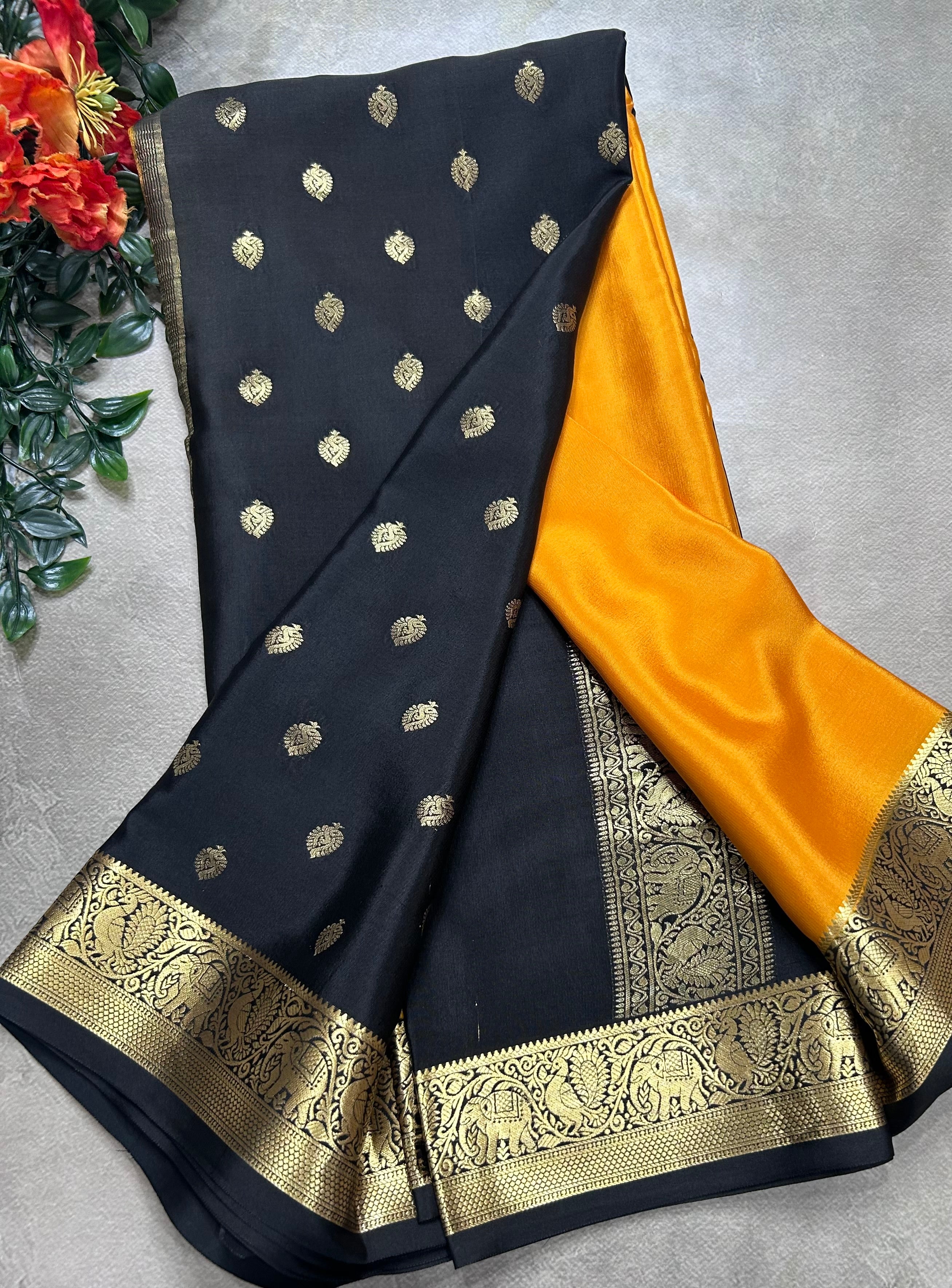 Yellow partly pallu pure mysore silk saree(YMS106)