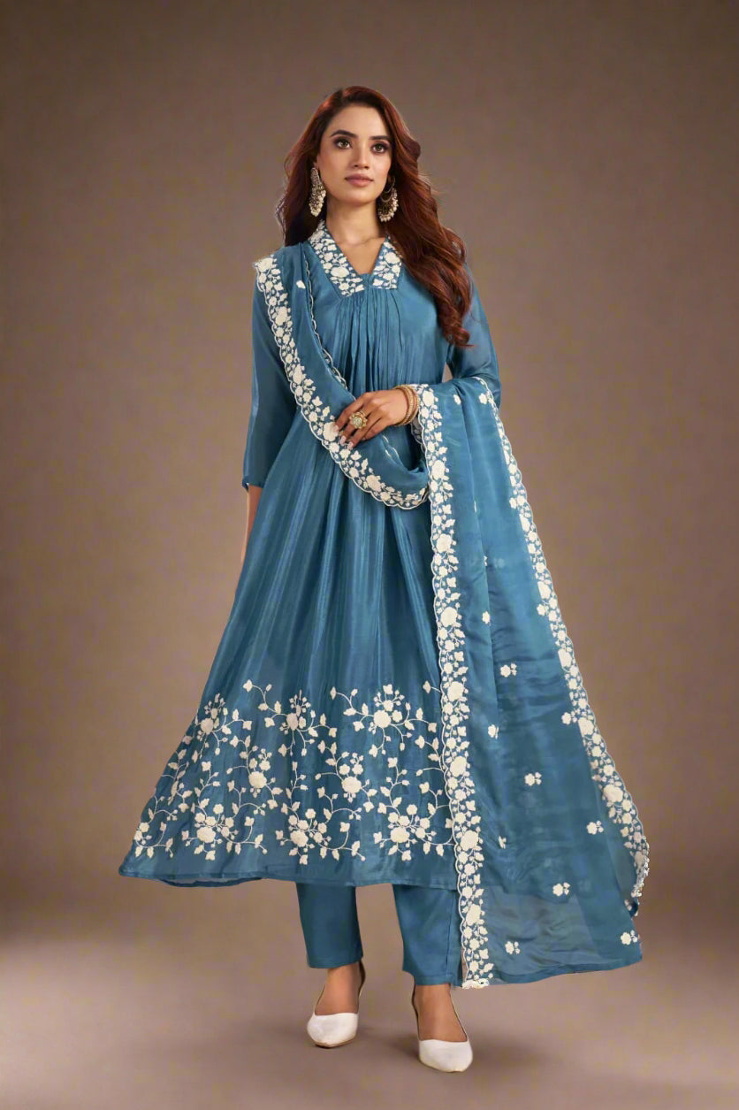 "Devi"  Chinnon Embroidery 01 Airline Handwork Kurtha plus size