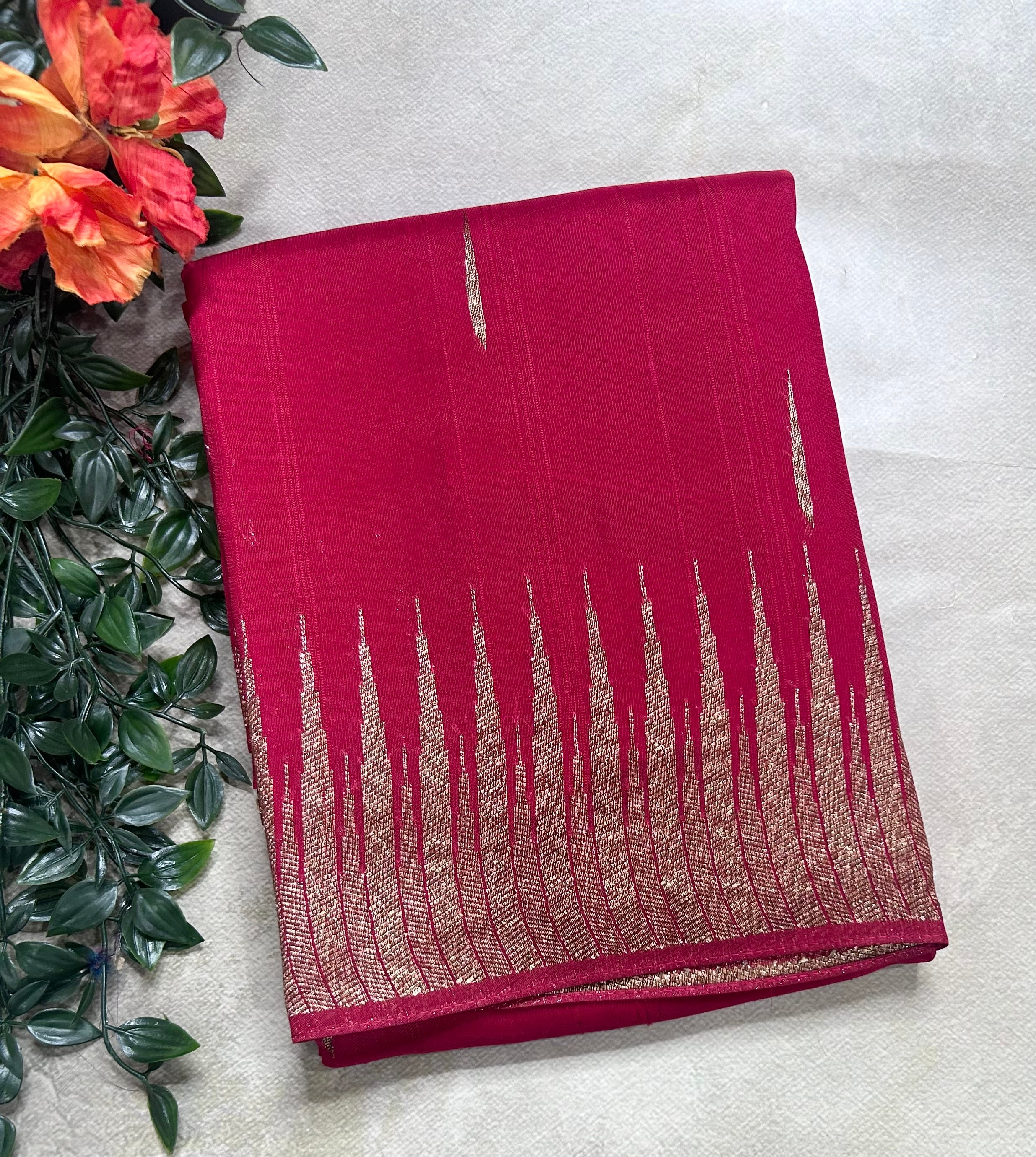 Red temple border tussar crepe 106 silk saree
