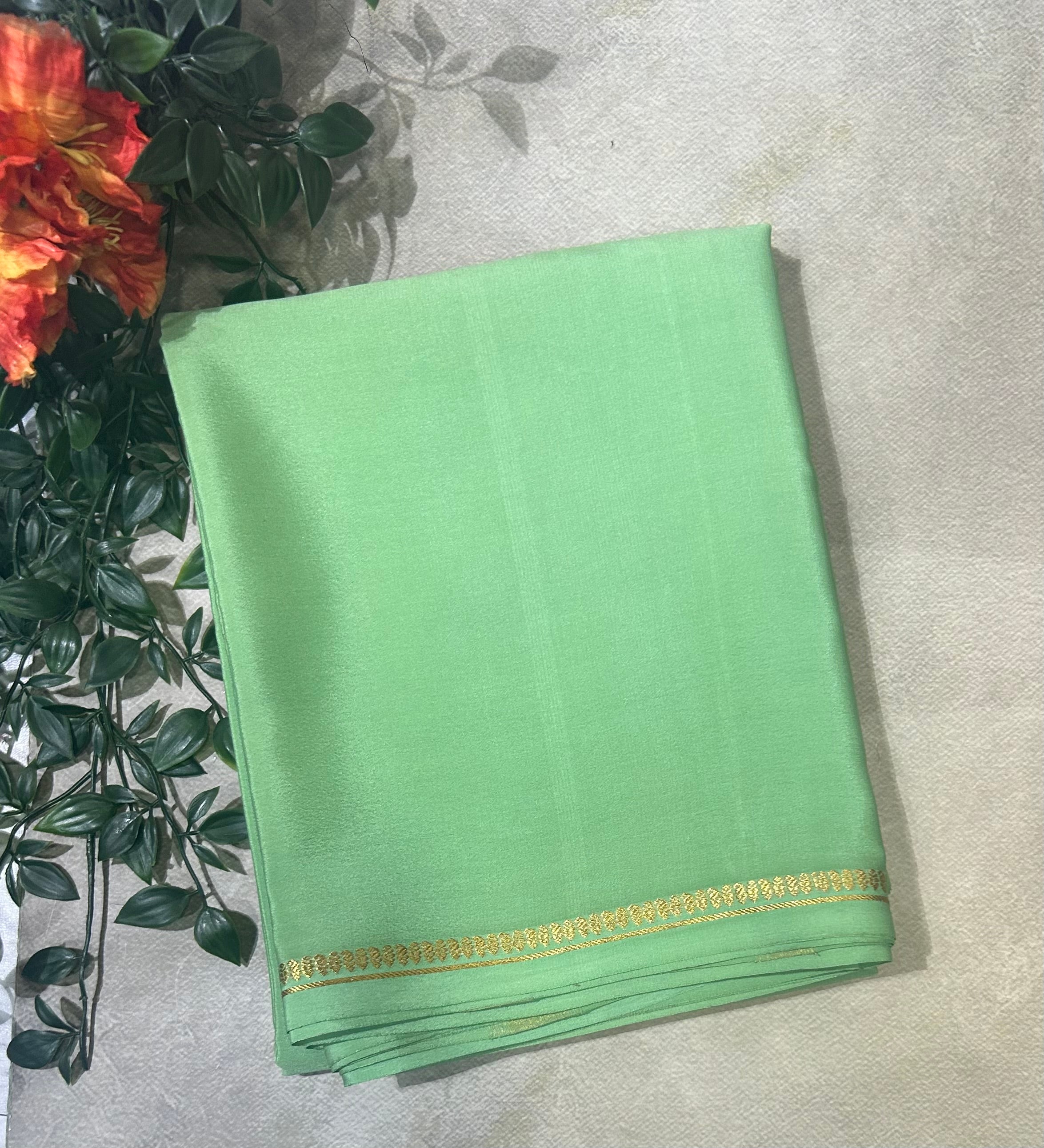 Pastel green small border pure Mysore silk 103 saree